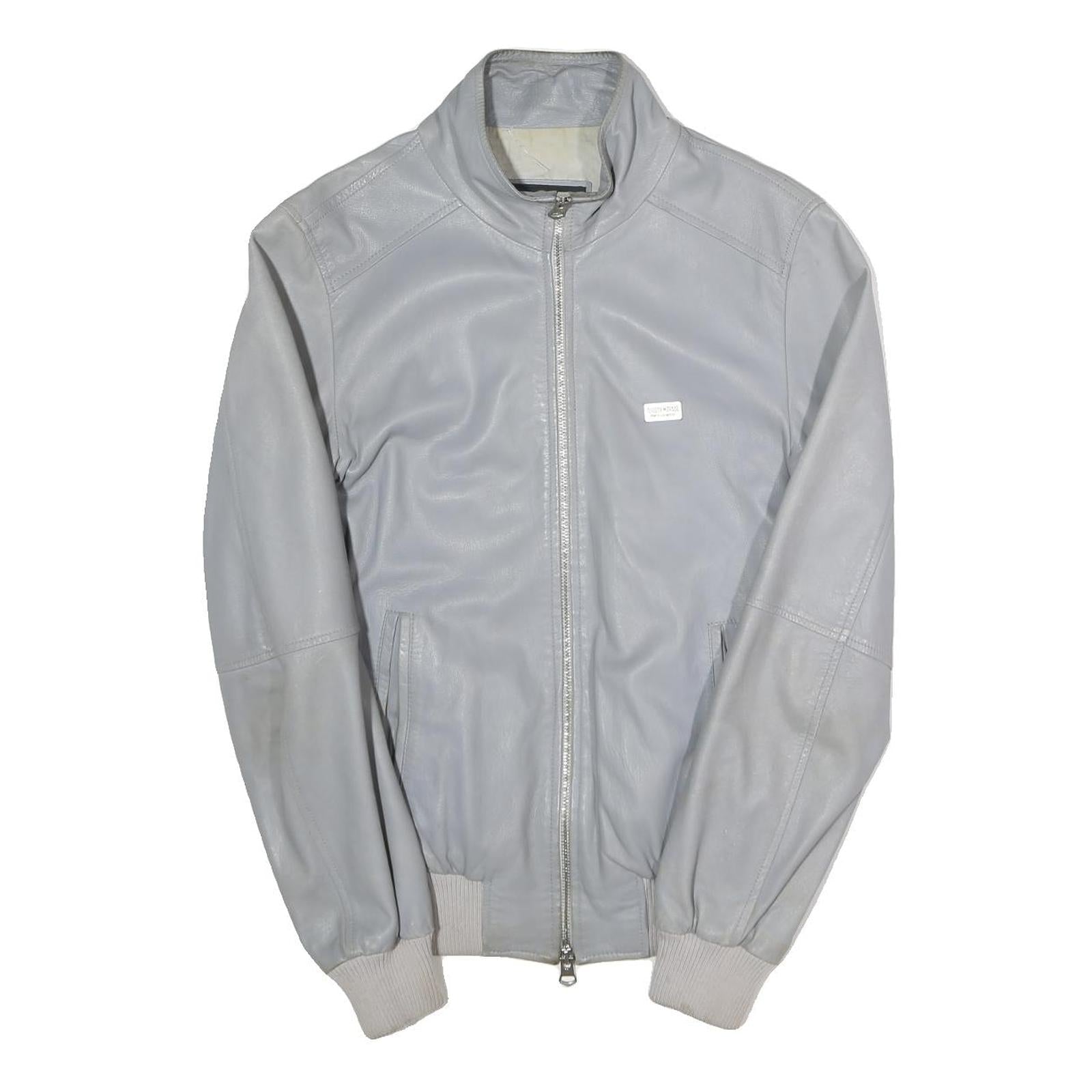 ANTHONY MORATO Mens Grey Leather Jacket S Leather Bomber Zip Closure Refurbished - N/A refurbished available on Cerqular