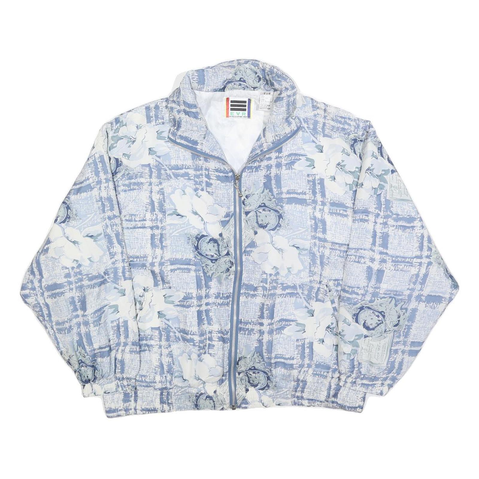 EVR Womens Blue & White Floral Silk Jacket L Lightweight Zip Closure Refurbished - N/A refurbished available on Cerqular