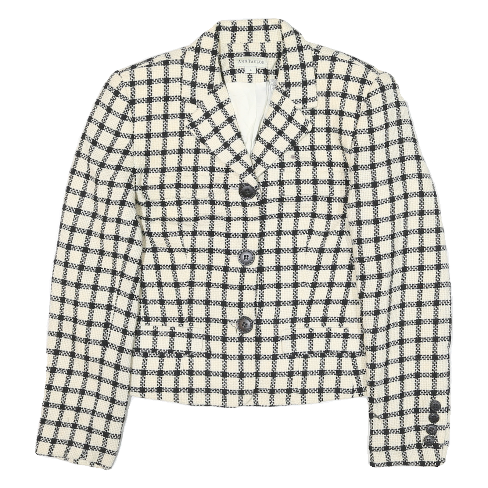 ANTTAYLOR Womens Black & White Check Wool Blazer Jacket UK 4 Button Closure Refurbished - N/A refurbished available on Cerqular