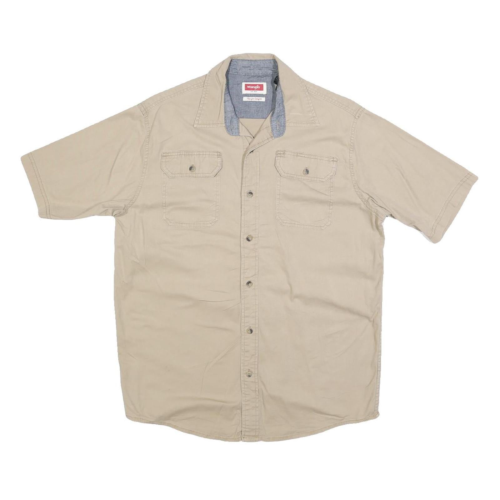 WRANGLER Mens Beige Casual Short Sleeve Shirt M Cotton Blend Utility Pockets Refurbished - N/A refurbished available on Cerqular