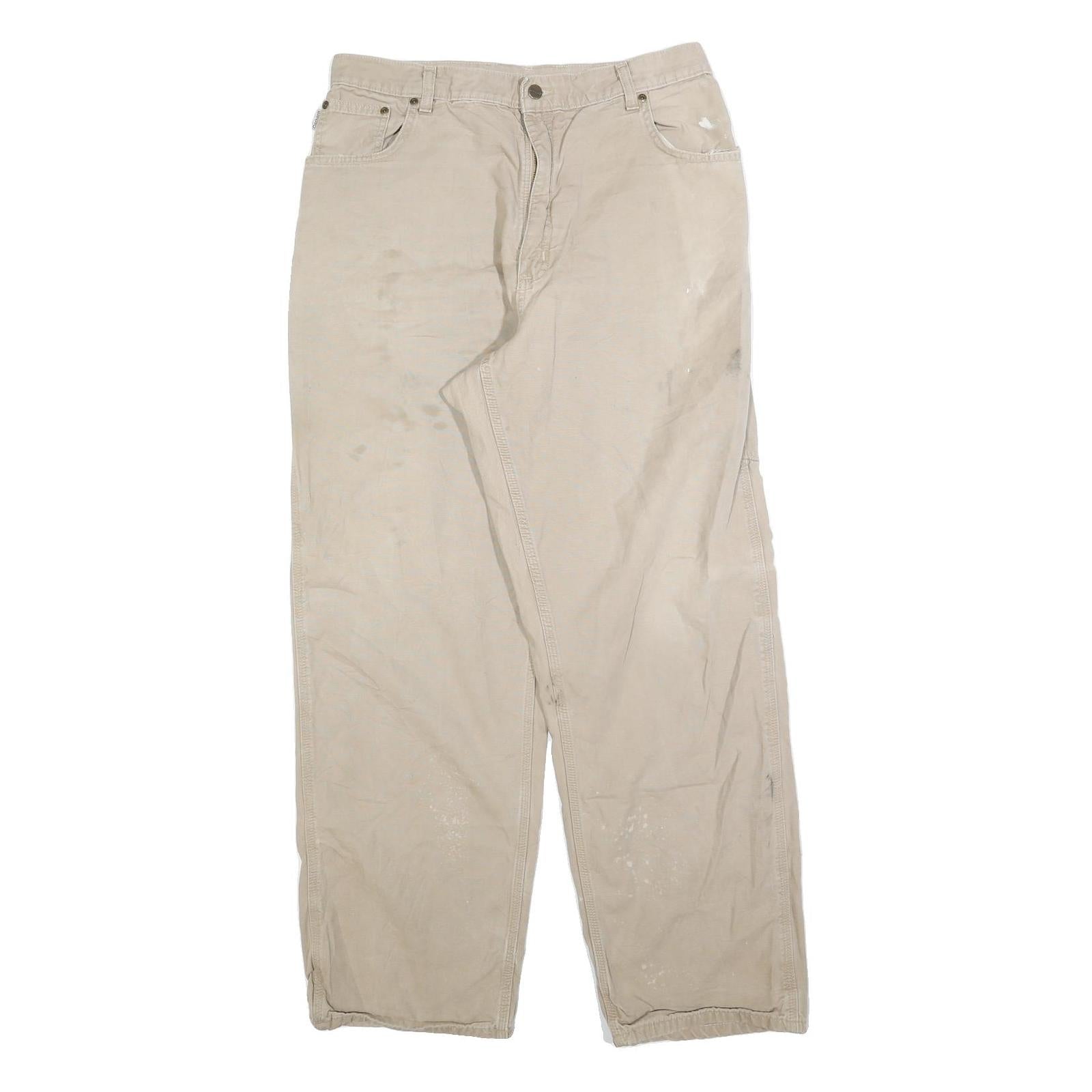CARHARTT Mens Cotton Blend Beige Relaxed Straight Trousers W34 L32 Workwear Refurbished - N/A refurbished available on Cerqular