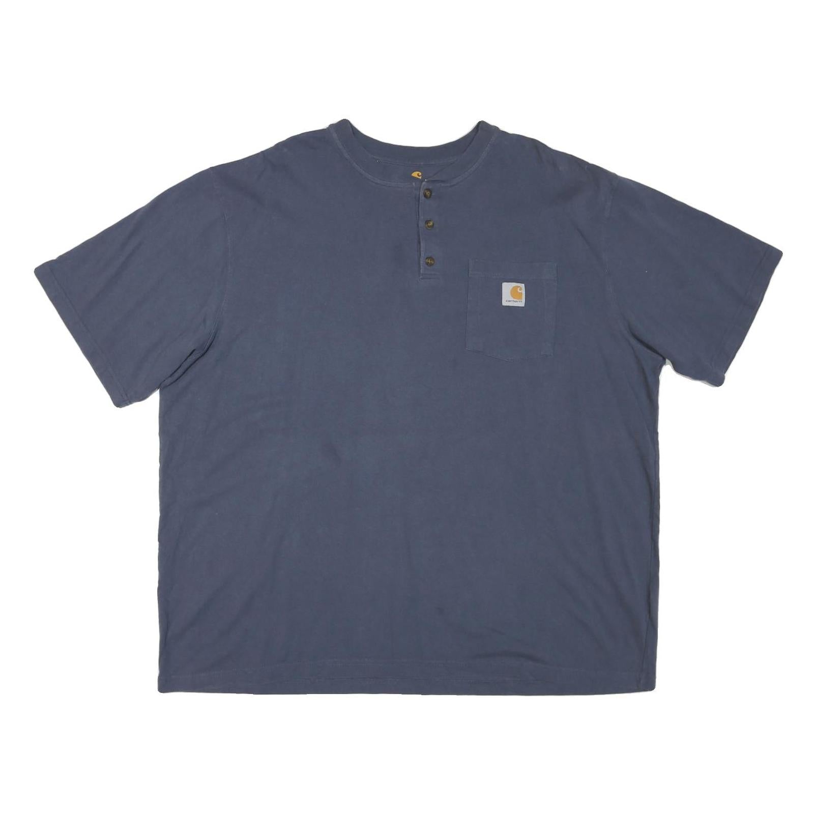 CARHARTT Mens Blue Henley T-Shirt 2XL Short Sleeve Crew Neck Cotton Blend Pocket Refurbished - N/A refurbished available on Cerqular