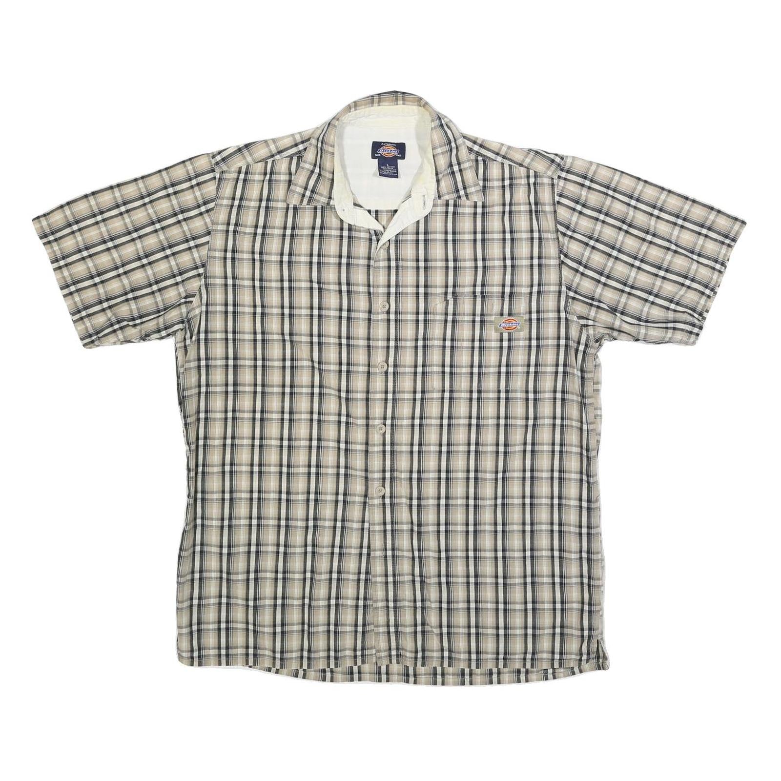 DICKIES Mens Beige & Black Checked Short Sleeve Shirt L Cotton Blend Casual Refurbished - N/A refurbished available on Cerqular