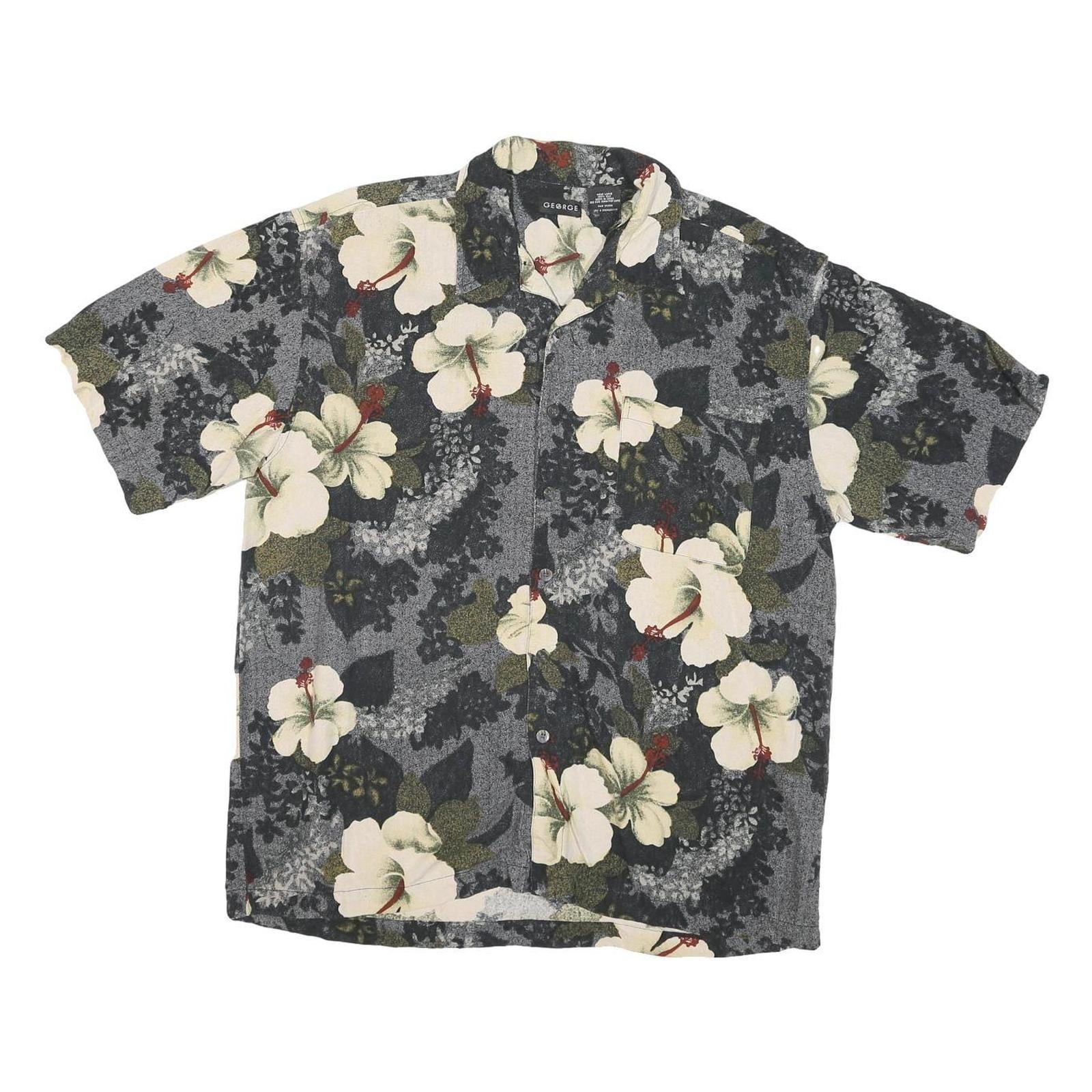 GEORGE Mens Black & Cream Floral Rayon Shirt L Summer Casual Hawaiian Refurbished - N/A refurbished available on Cerqular