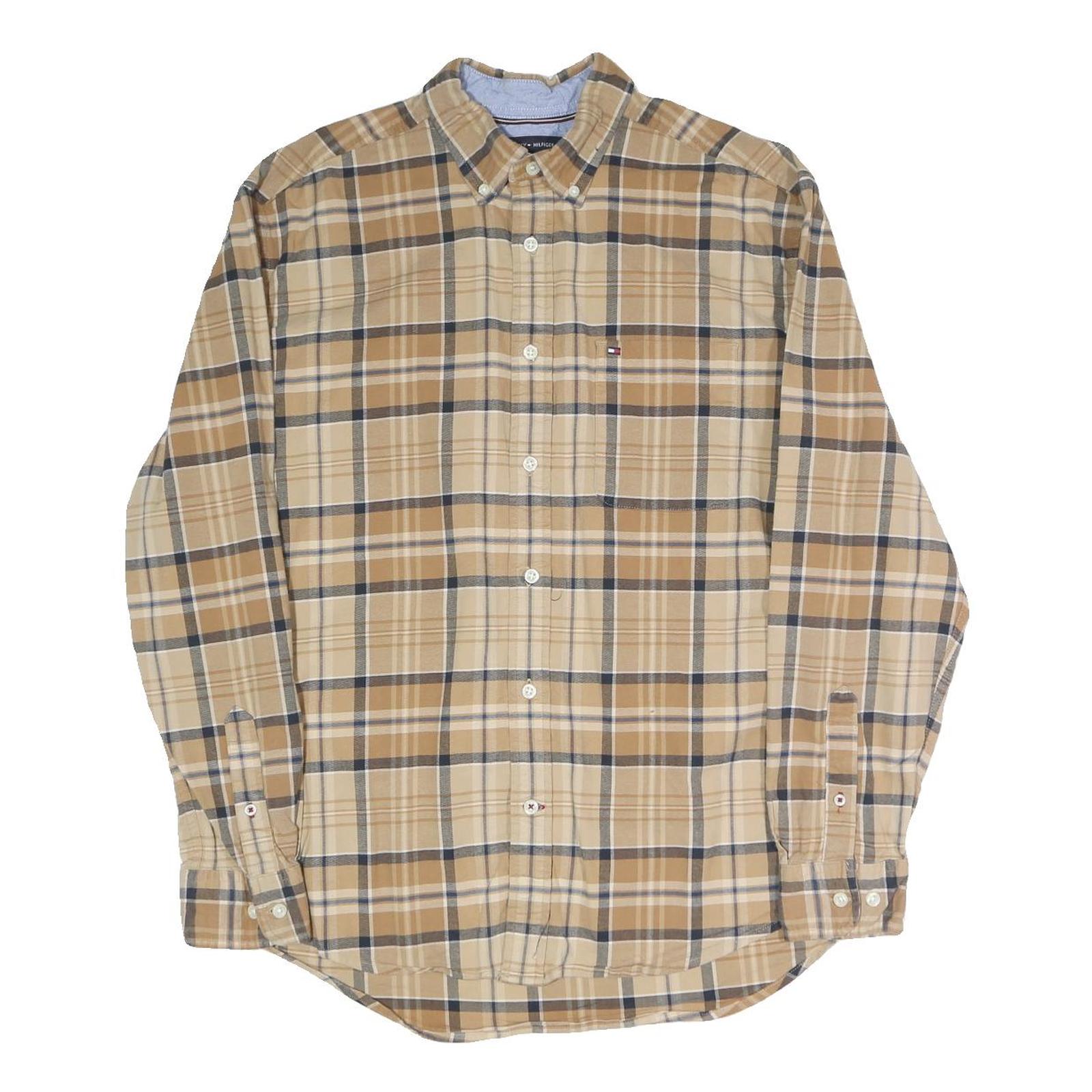 TOMMY HILFIGER Mens Beige & Brown Checked Shirt M Long Sleeve Cotton Blend Refurbished - N/A refurbished available on Cerqular