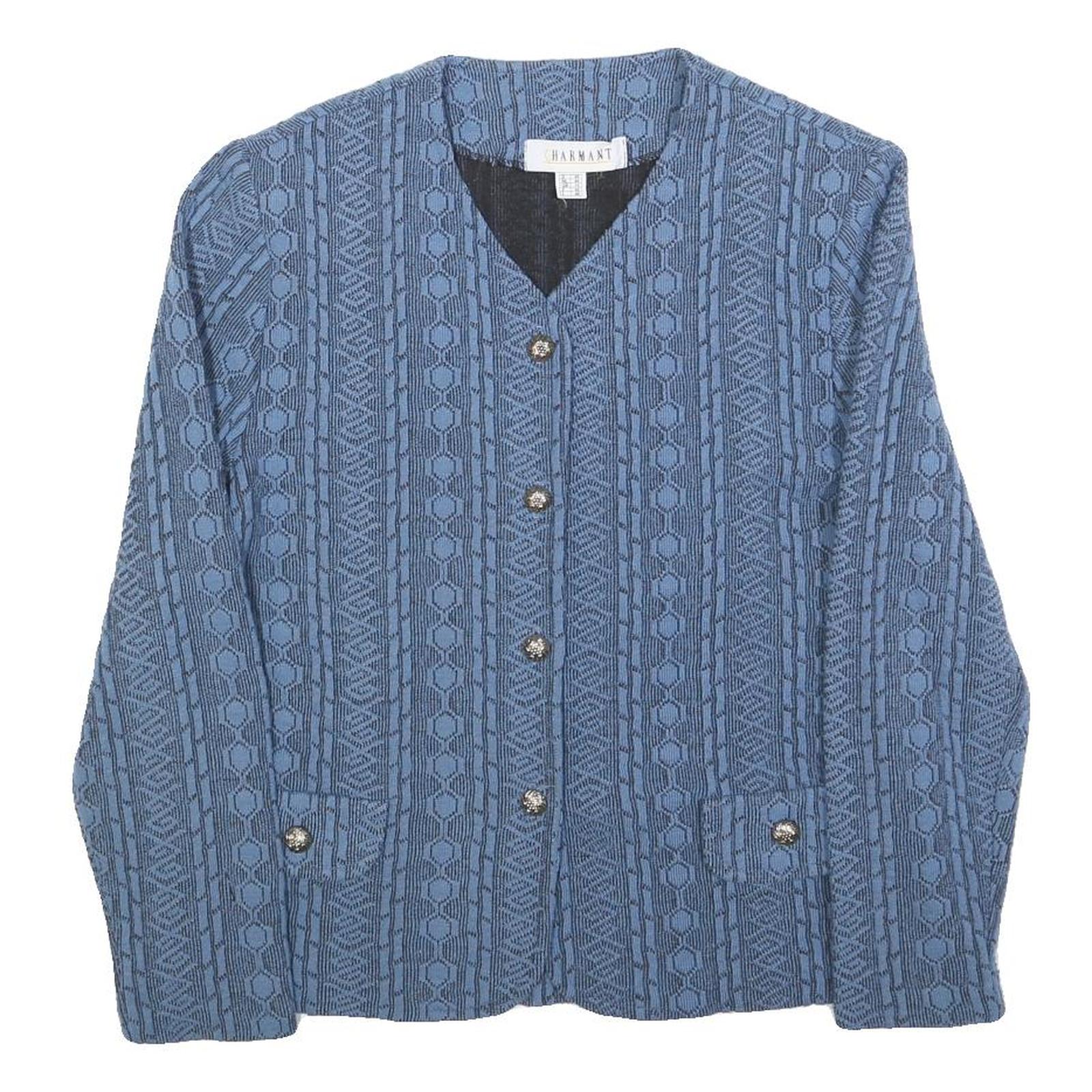 CHARMANT Womens Blue Cotton Blend Button Jacket UK 14 Textured Pattern Stylish Refurbished - N/A refurbished available on Cerqular