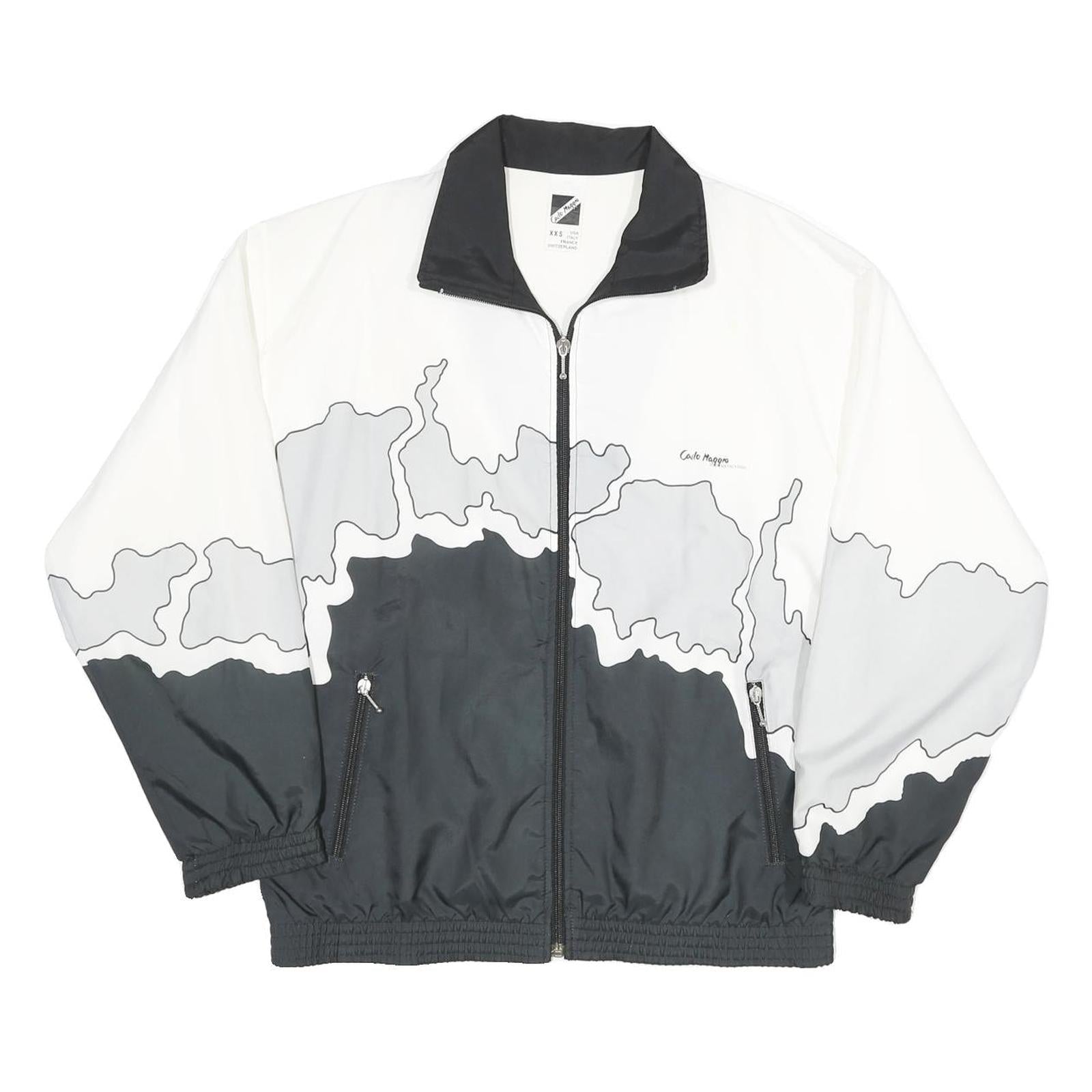 Womens White & Black Abstract Print Zip Jacket XS Polyester Outdoor Track Wear Refurbished - N/A refurbished available on Cerqular