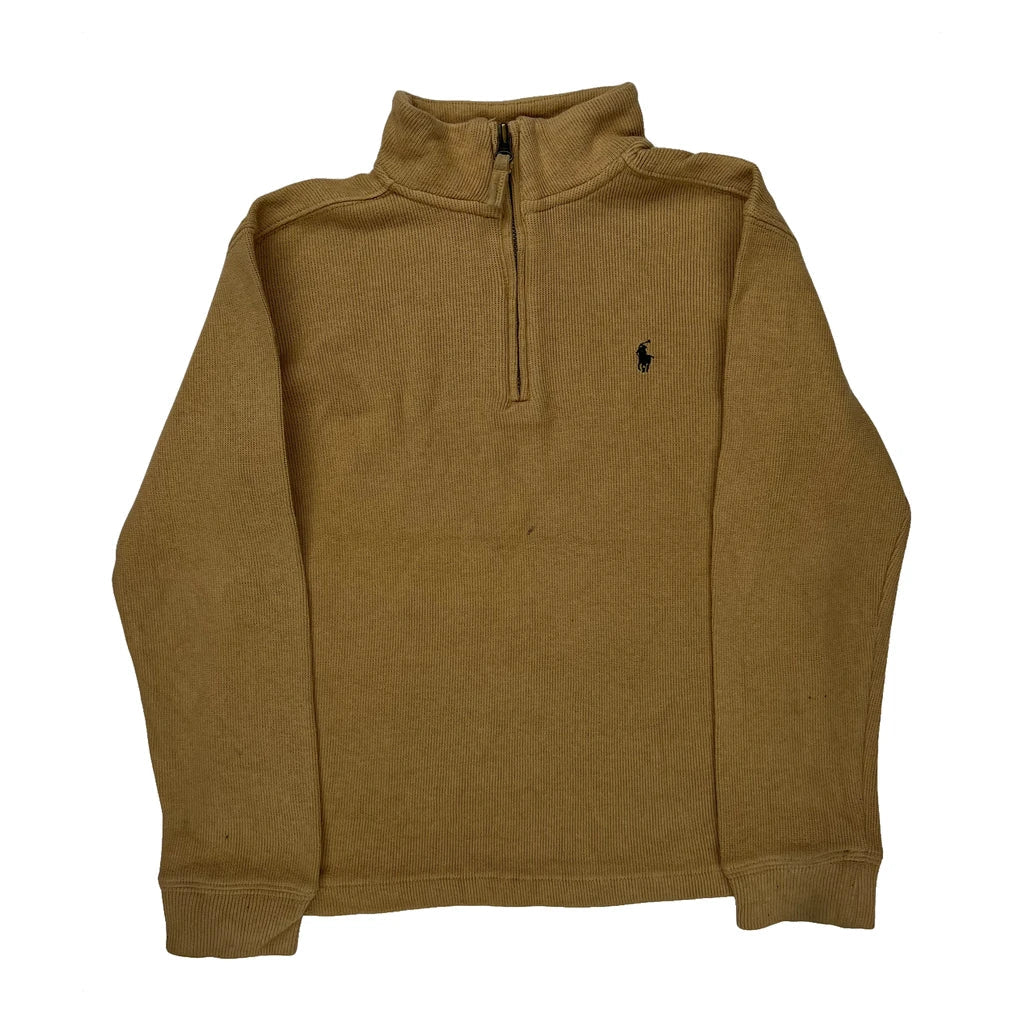 Age 6 Polo By Ralph Lauren 1/4 Zip - Small Beige Cotton Refurbished - Thrifted (note: this is a term often used to describe second- refurbished available on Cerqular