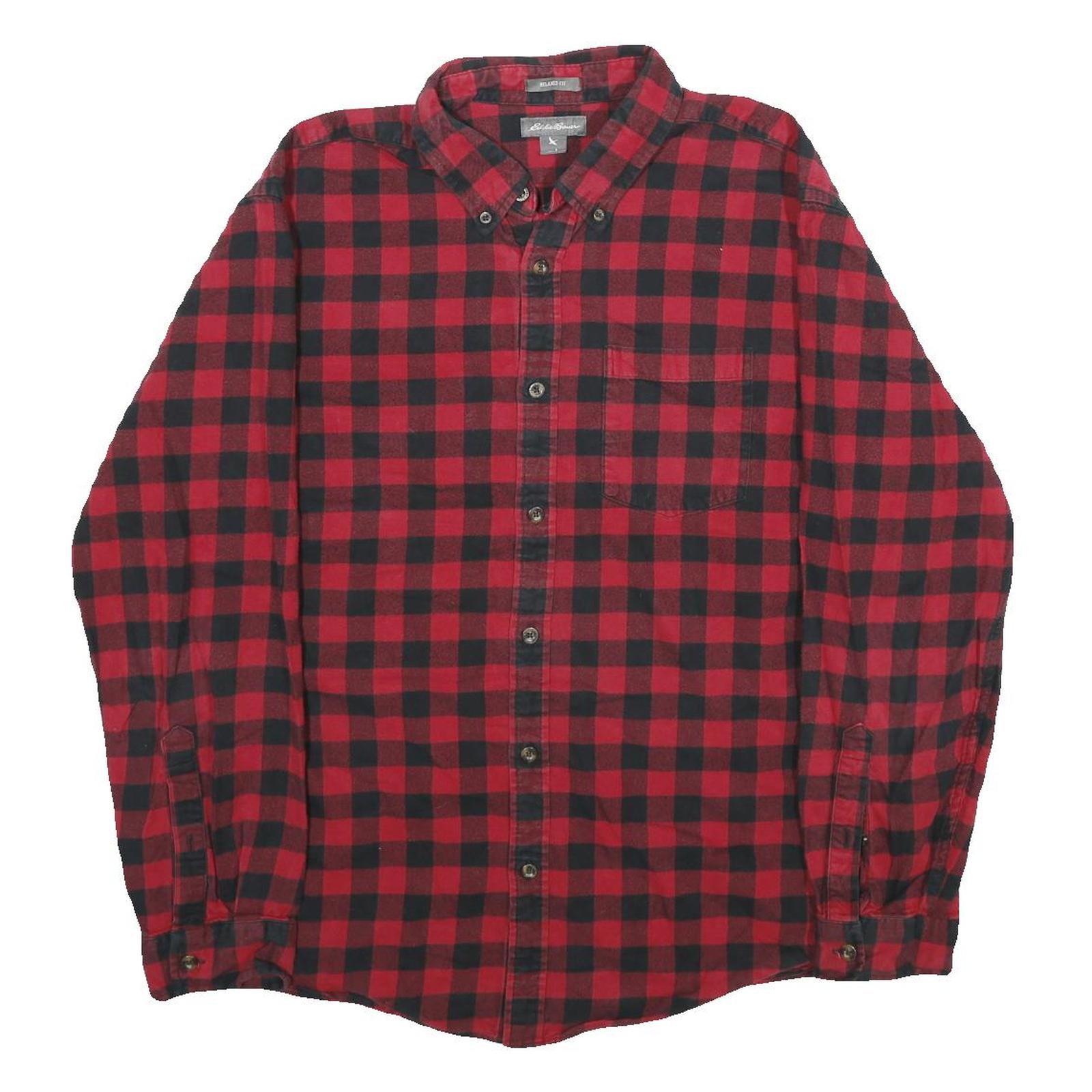 EDDIE BAUER Mens Red & Black Check Shirt L Button Down Casual Cotton Refurbished - N/A refurbished available on Cerqular