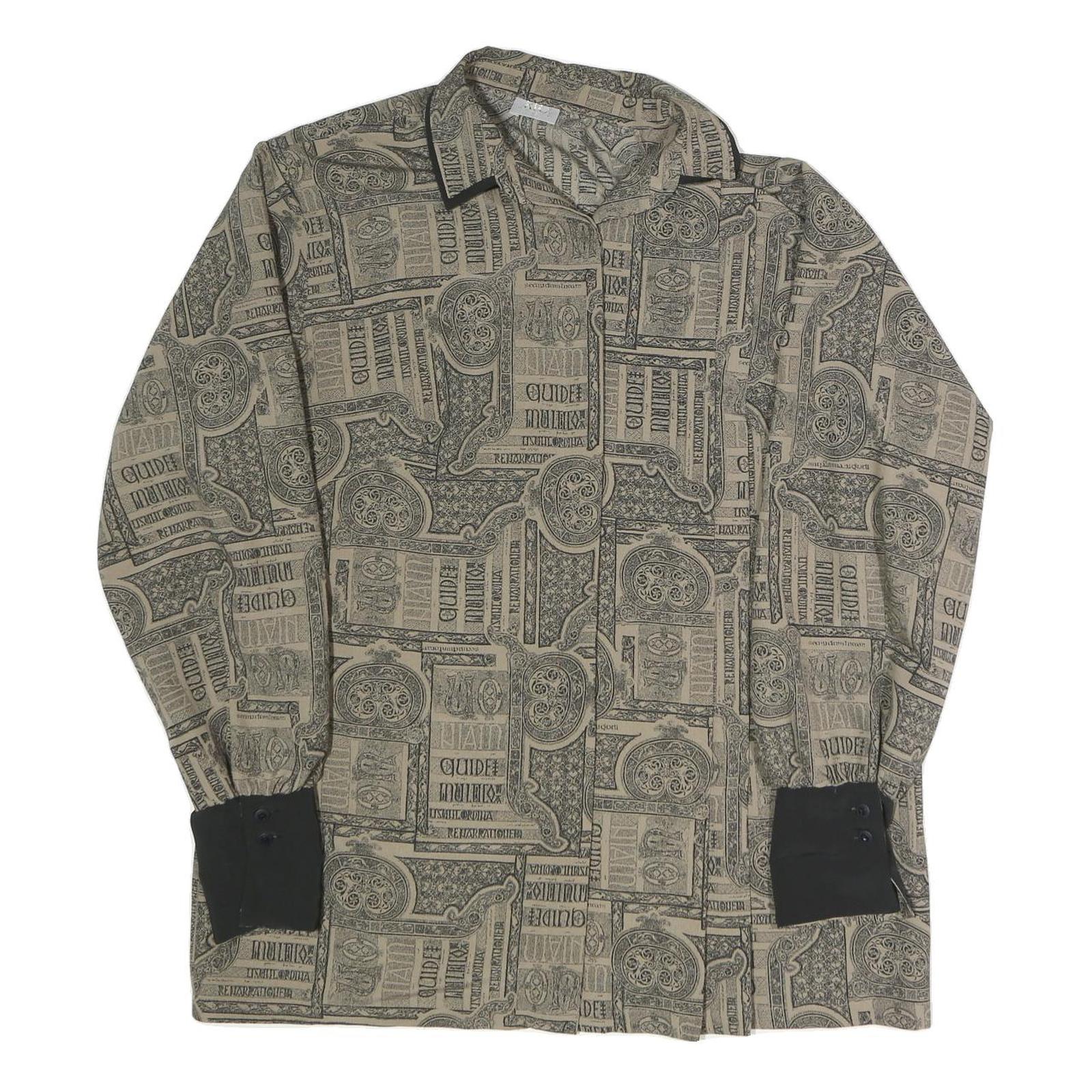 Womens Beige Printed Shirt Long Sleeve Collared L Stylish Patterned Top Refurbished - N/A refurbished available on Cerqular