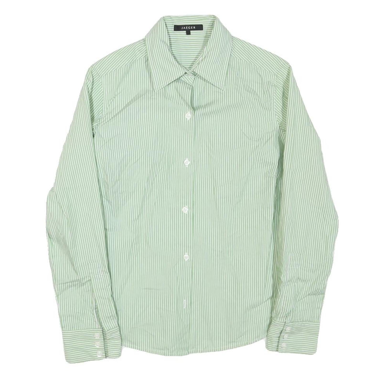 JAEGER Womens Green & White Striped Shirt S Classic Collar Button Down Refurbished - N/A refurbished available on Cerqular