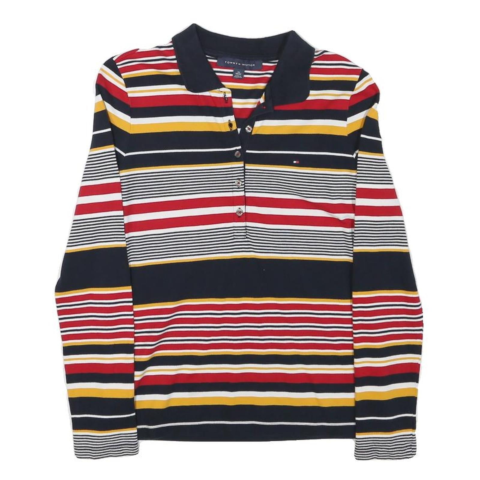 TOMMY HILFIGER Womens Navy Red Yellow Striped Long Sleeve Polo Shirt XS Refurbished - N/A refurbished available on Cerqular