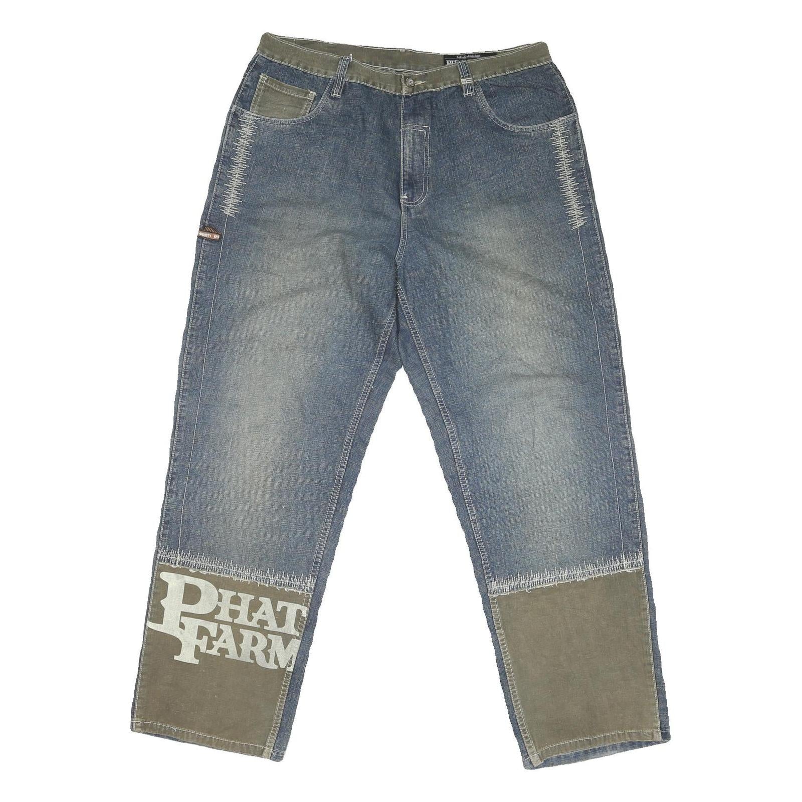 PHAT FARM Mens Jeans Blue & Khaki Regular Straight Denim Medium W38 L32 Casual Refurbished - N/A refurbished available on Cerqular