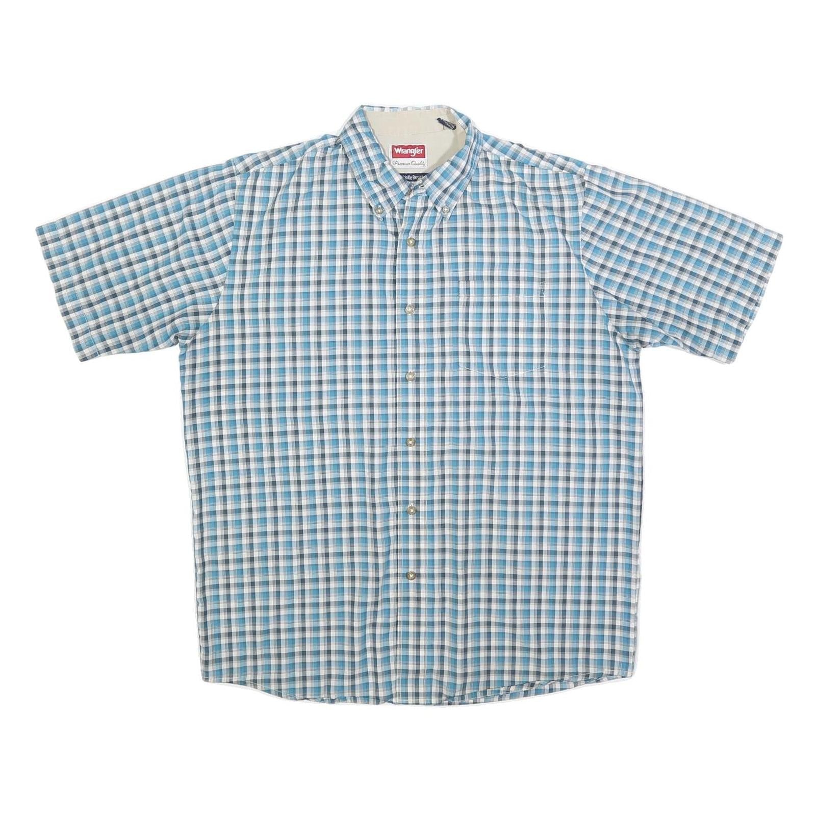 WRANGLER Mens Blue & White Check Shirt M Cotton Blend Casual Short Sleeve Button Refurbished - N/A refurbished available on Cerqular