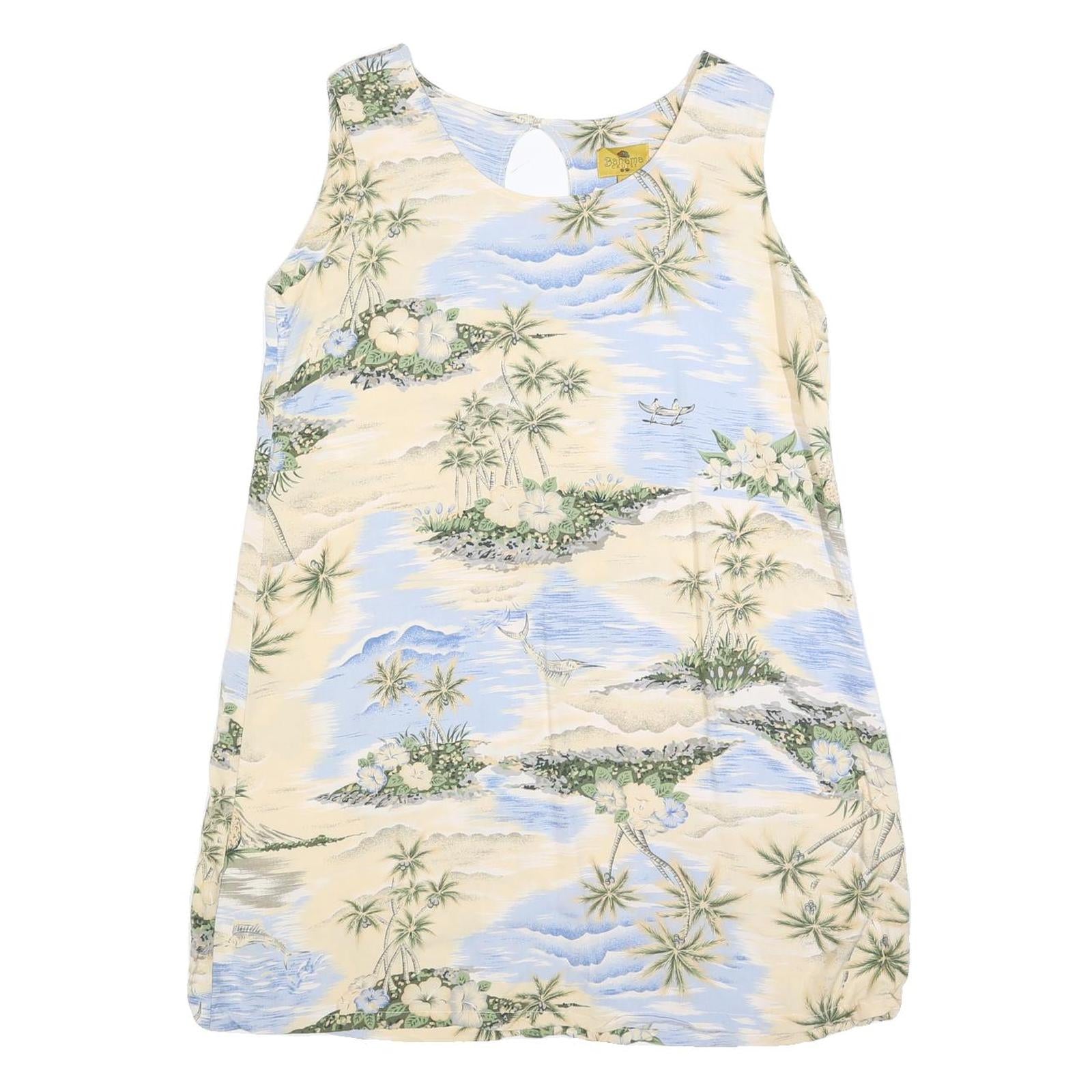 BAHAMA CRUISE Womens Cream & Blue Tropical Print Day Cotton Blend Dress XL Refurbished - N/A refurbished available on Cerqular