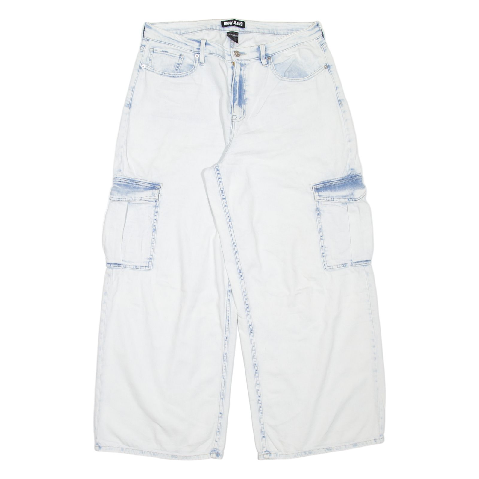 DKNY Cargo Womens Jeans White Regular Wide-Leg Acid Wash W32 L29 Refurbished - N/A refurbished available on Cerqular