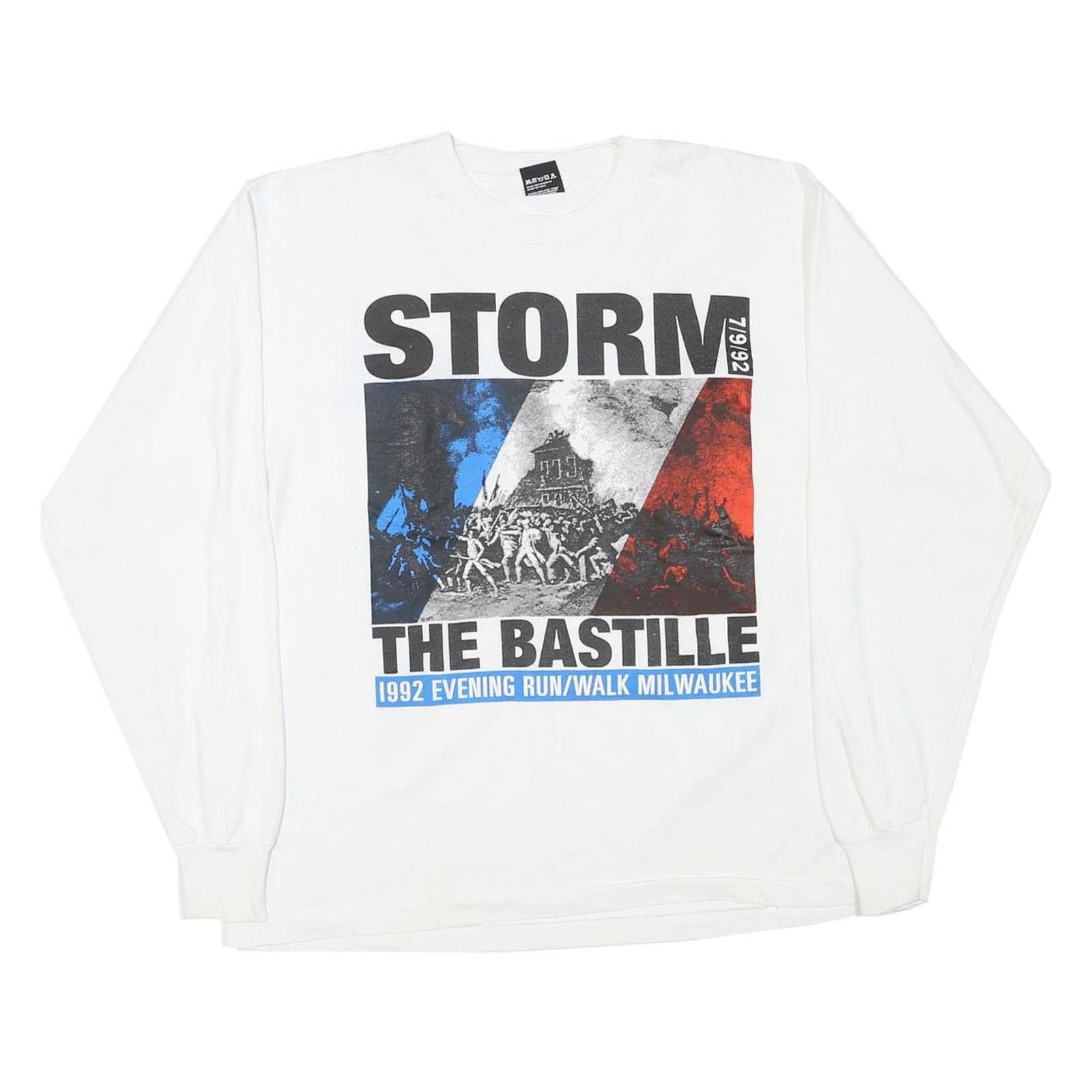 THE BEST Mens White Storm The Bastille Graphic T-Shirt XL Long Sleeve Crew Neck Refurbished - N/A refurbished available on Cerqular