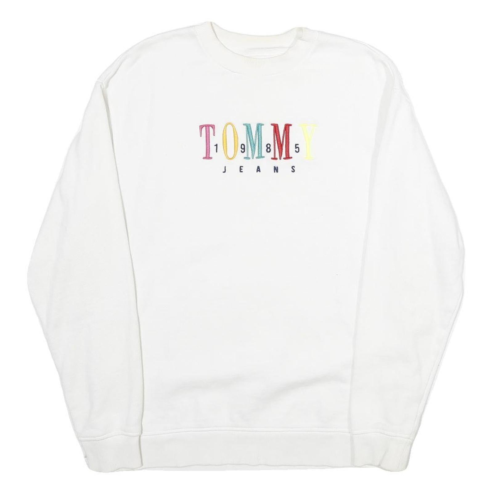 TOMMY HILFIGER Mens White Crew Neck M Sweatshirt Cotton Pullover Casual Refurbished - N/A refurbished available on Cerqular