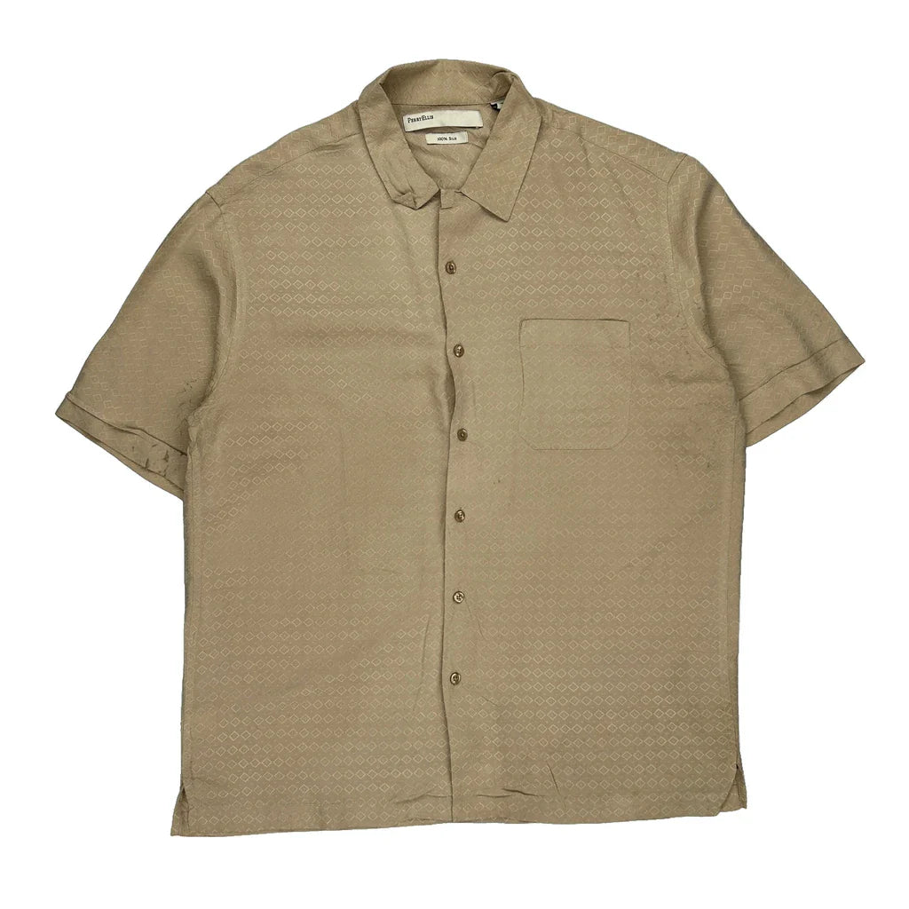 Buy Perry Eliis Short Sleeve Shirt - Large Beige Silk Refurbished - $18.41 Perry Eliis Short Sleeve Shirt - Large Beige Silk Refurbished - Thrifted (note: this is a term often used to describe second- refurbished available on Cerqular