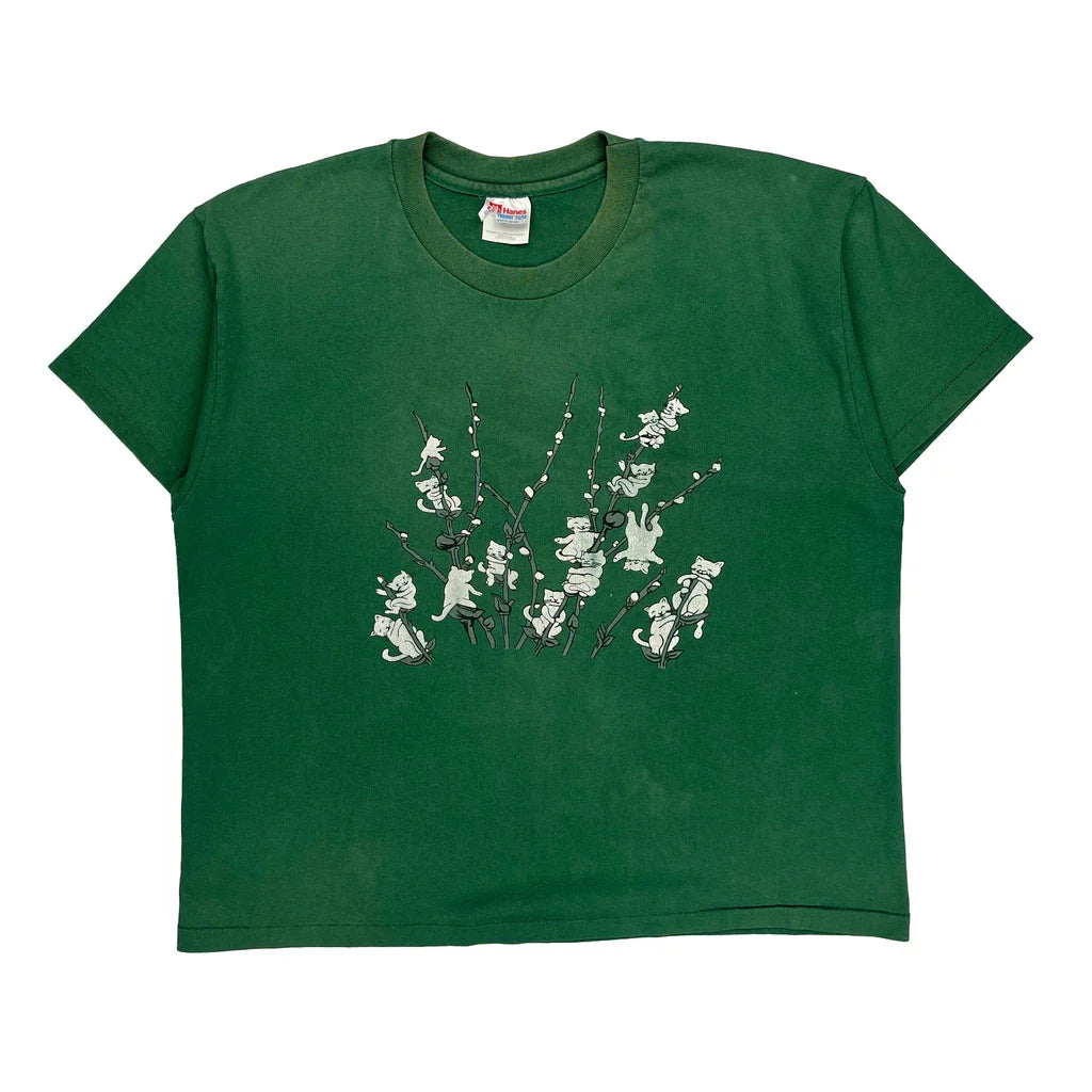 Hanes Single Stitch T-Shirt - XL Green Cotton Blend Refurbished - Thrifted (note: this is a term often used to describe second- refurbished available on Cerqular
