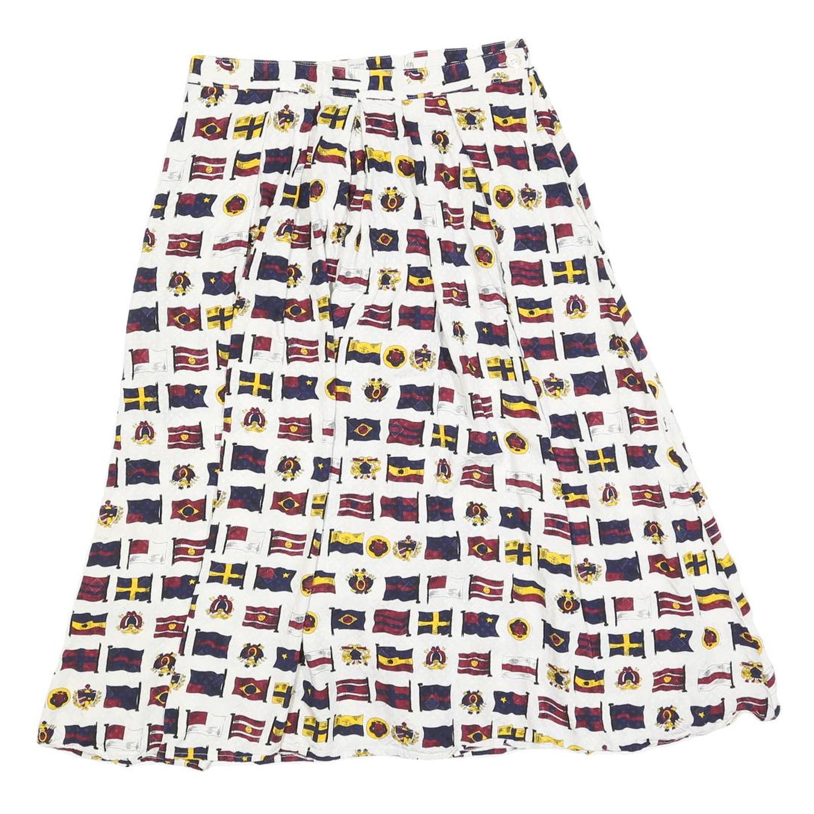 JG HOOK Womens White Cotton Blend Pleated Midi Skirt S Nautical Flags Print Refurbished - N/A refurbished available on Cerqular