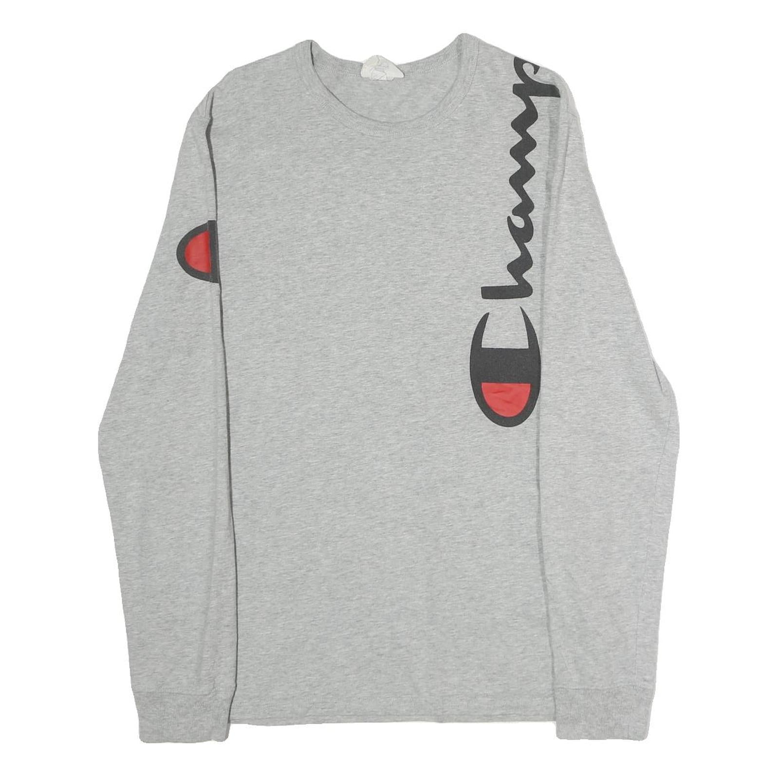 CHAMPION Mens Grey Graphic T-Shirt M Long Sleeve Crew Neck Cotton Logo Refurbished - N/A refurbished available on Cerqular