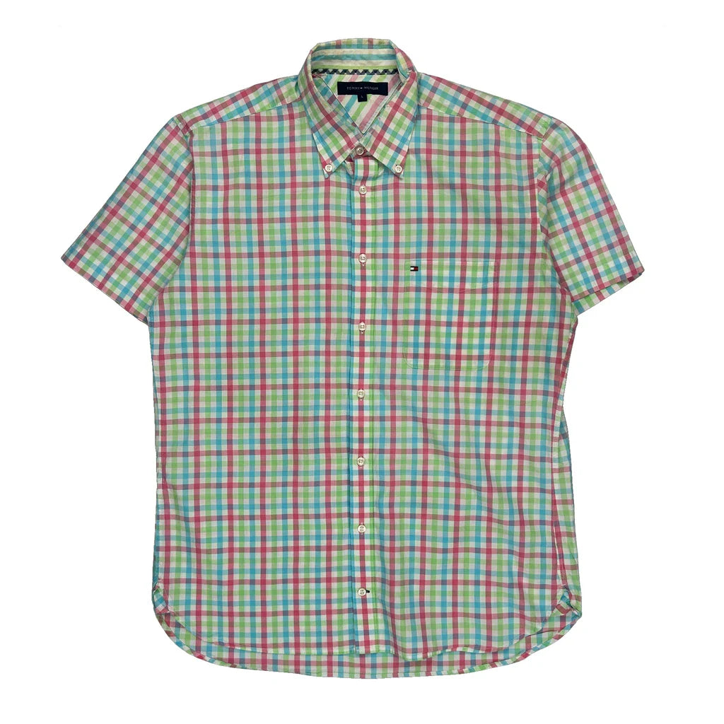Tommy Hilfiger Checked Short Sleeve Shirt - Large Multicoloured Cotton Refurbished - Thrifted (note: this is a term often used to describe second- refurbished available on Cerqular