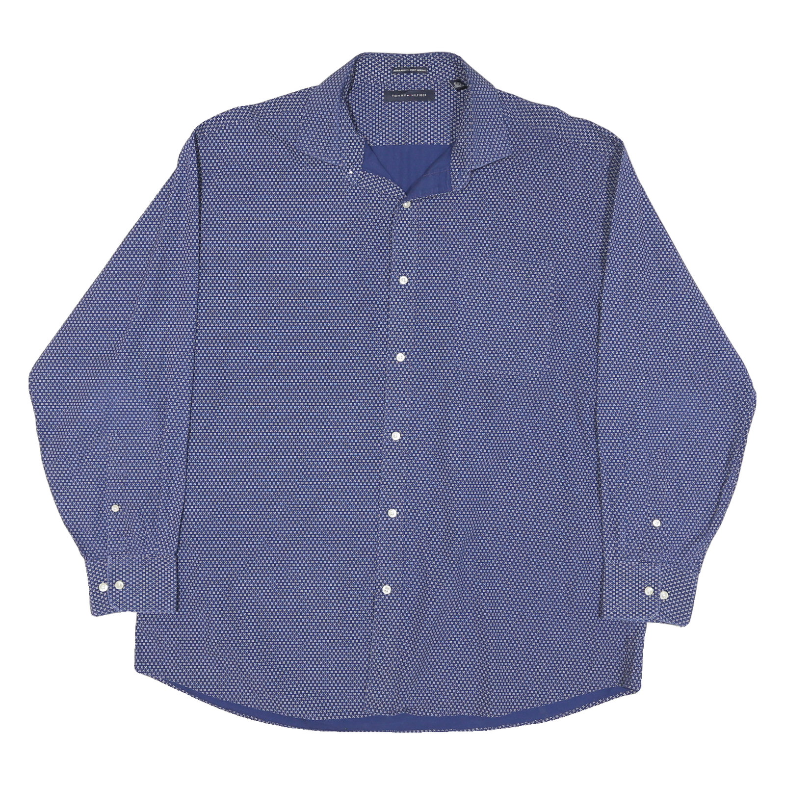 TOMMY HILFIGER Mens Blue Printed Shirt XL Cotton Blend Long Sleeve Button Refurbished - N/A refurbished available on Cerqular