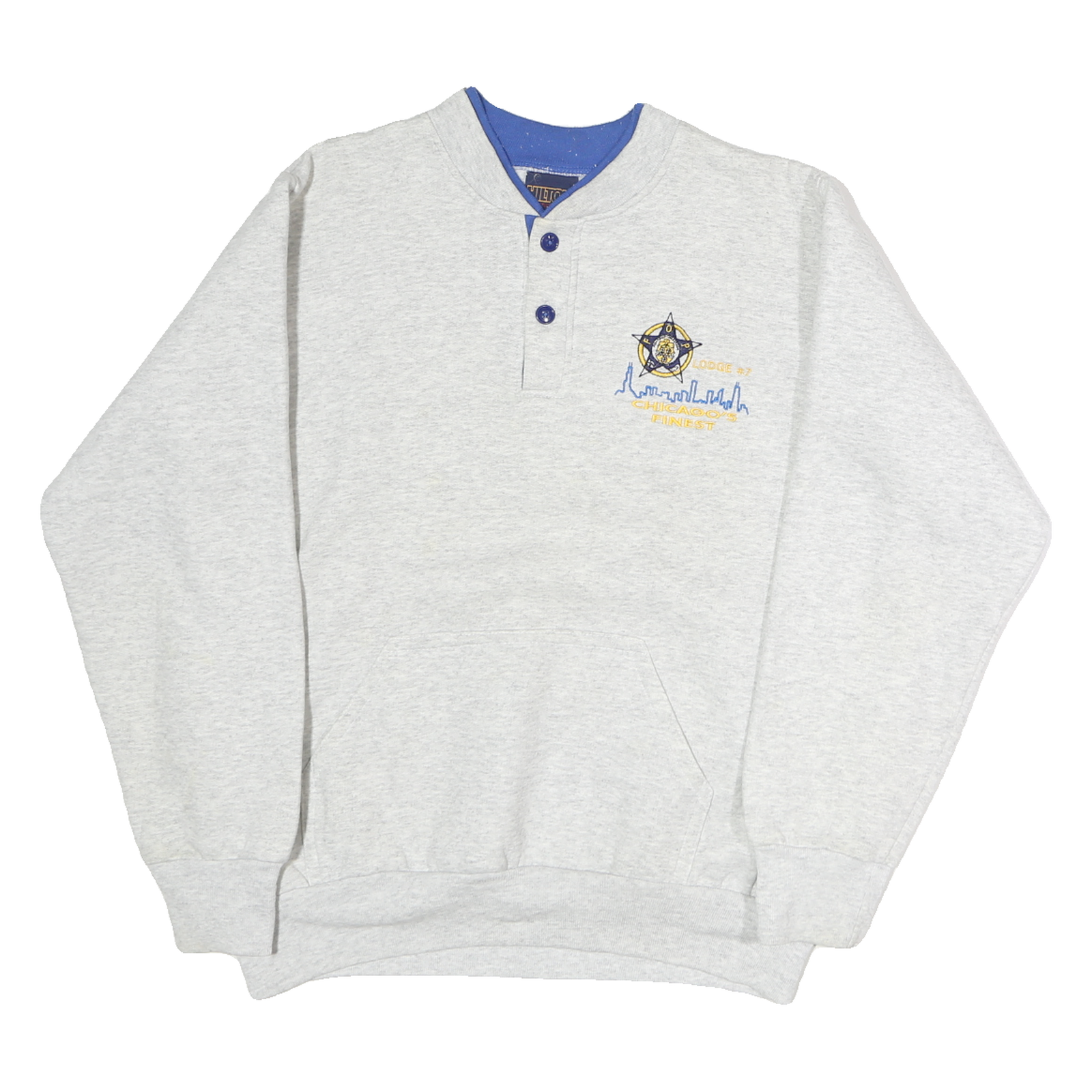 HILTON Womens Grey & Blue Chicago's Finest Crew Neck L Cotton Pullover Refurbished - N/A refurbished available on Cerqular
