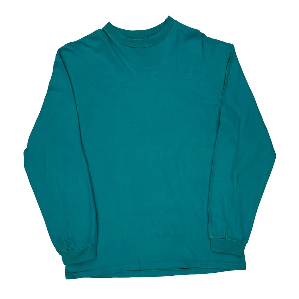 Lift Gate Hanes Single Stitch Long Sleeve T-Shirt - Large Green Cotton Refurbished - Thrifted (note: this is a term often used to describe second- refurbished available on Cerqular