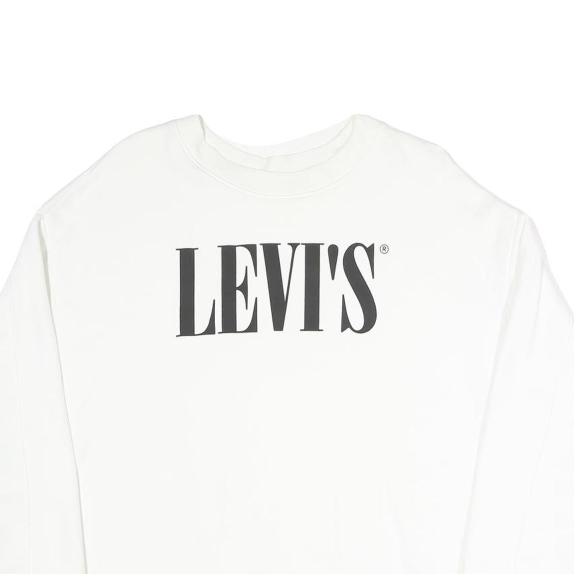 LEVI'S Womens White Cotton Blend Crew Neck Sweatshirt M Classic Logo Pullover Refurbished - N/A refurbished available on Cerqular