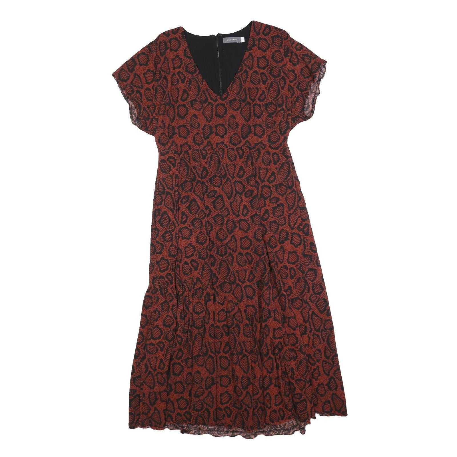 MINT VELVET Womens Rust & Black Animal Print Day Cotton Blend Dress UK 14 V-Neck Refurbished - N/A refurbished available on Cerqular