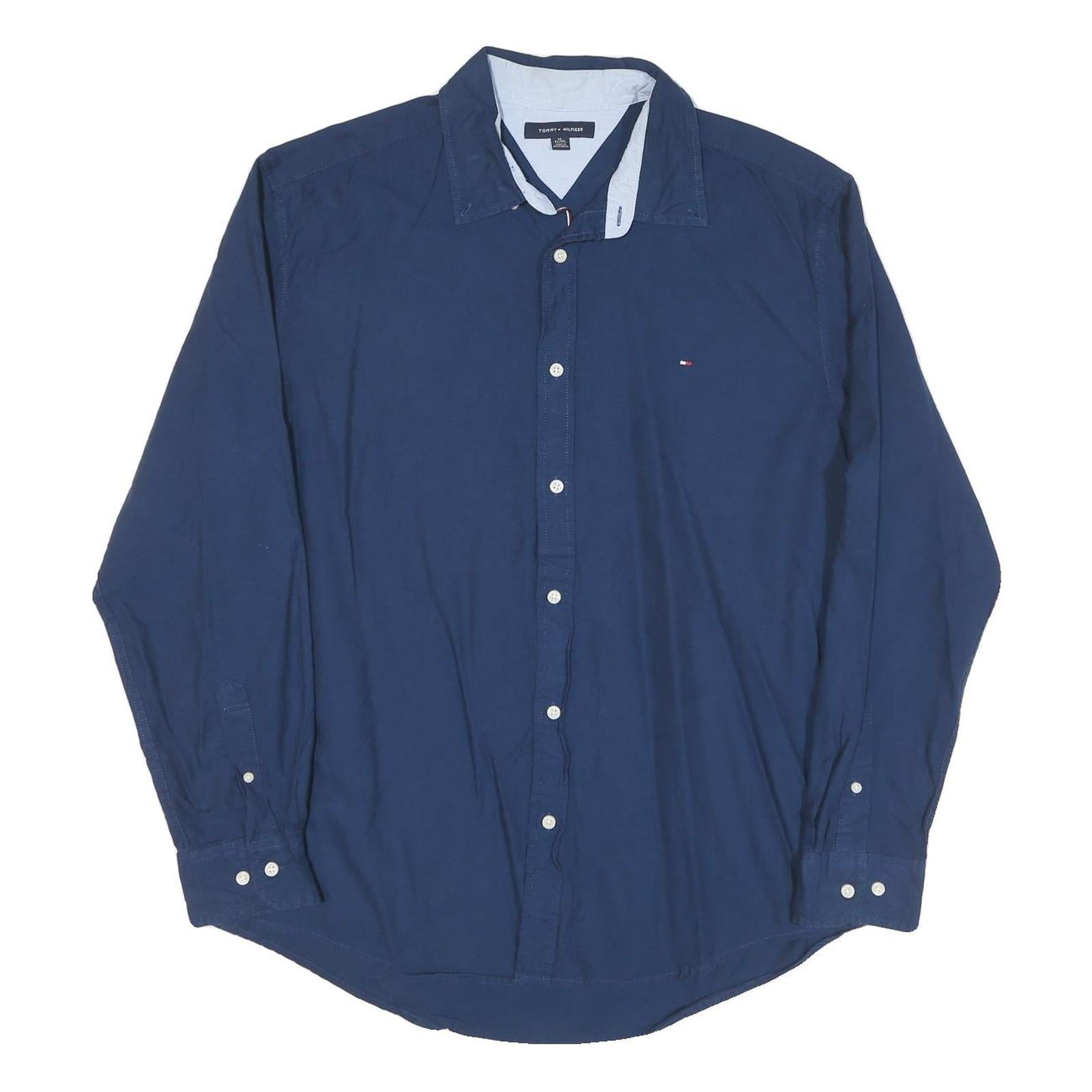 TOMMY HILFIGER Mens Blue Shirt XL Classic Fit Cotton Blend Long Sleeve Button Refurbished - N/A refurbished available on Cerqular