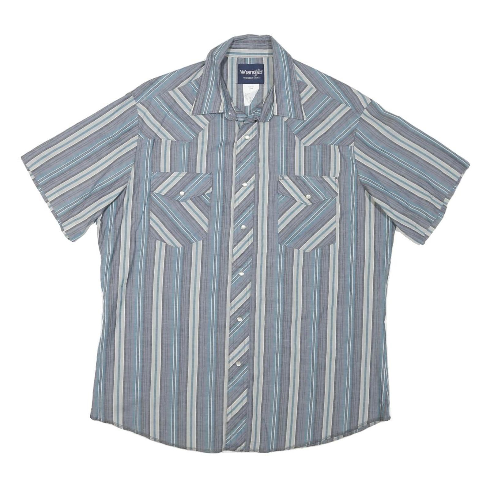 WRANGLER Mens Blue & Grey Striped Cotton Blend Shirt L Casual Summer Button Refurbished - N/A refurbished available on Cerqular