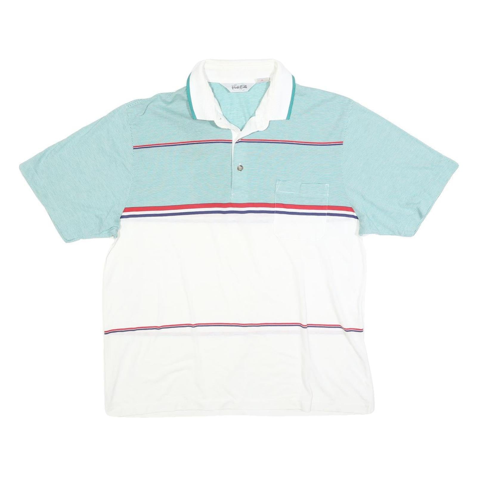 PAOLO CONILI Mens White & Green Striped Short Sleeve Polo Shirt L Cotton Blend Refurbished - N/A refurbished available on Cerqular