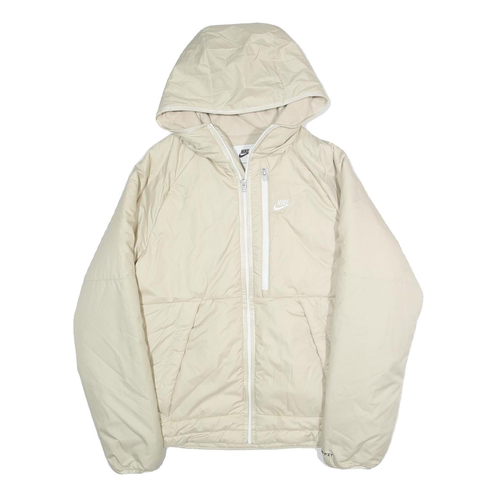 NIKE Mens Cream Sportswear Jacket S Polyester Plain Zip Hooded Lightweight Refurbished - N/A refurbished available on Cerqular