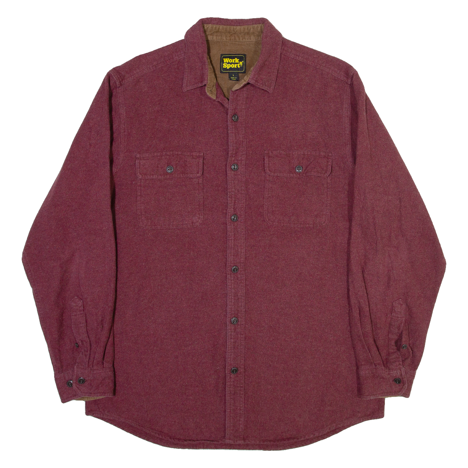 WORK N SPORT Mens Plain Shirt Maroon Long Sleeve L Refurbished - N/A refurbished available on Cerqular