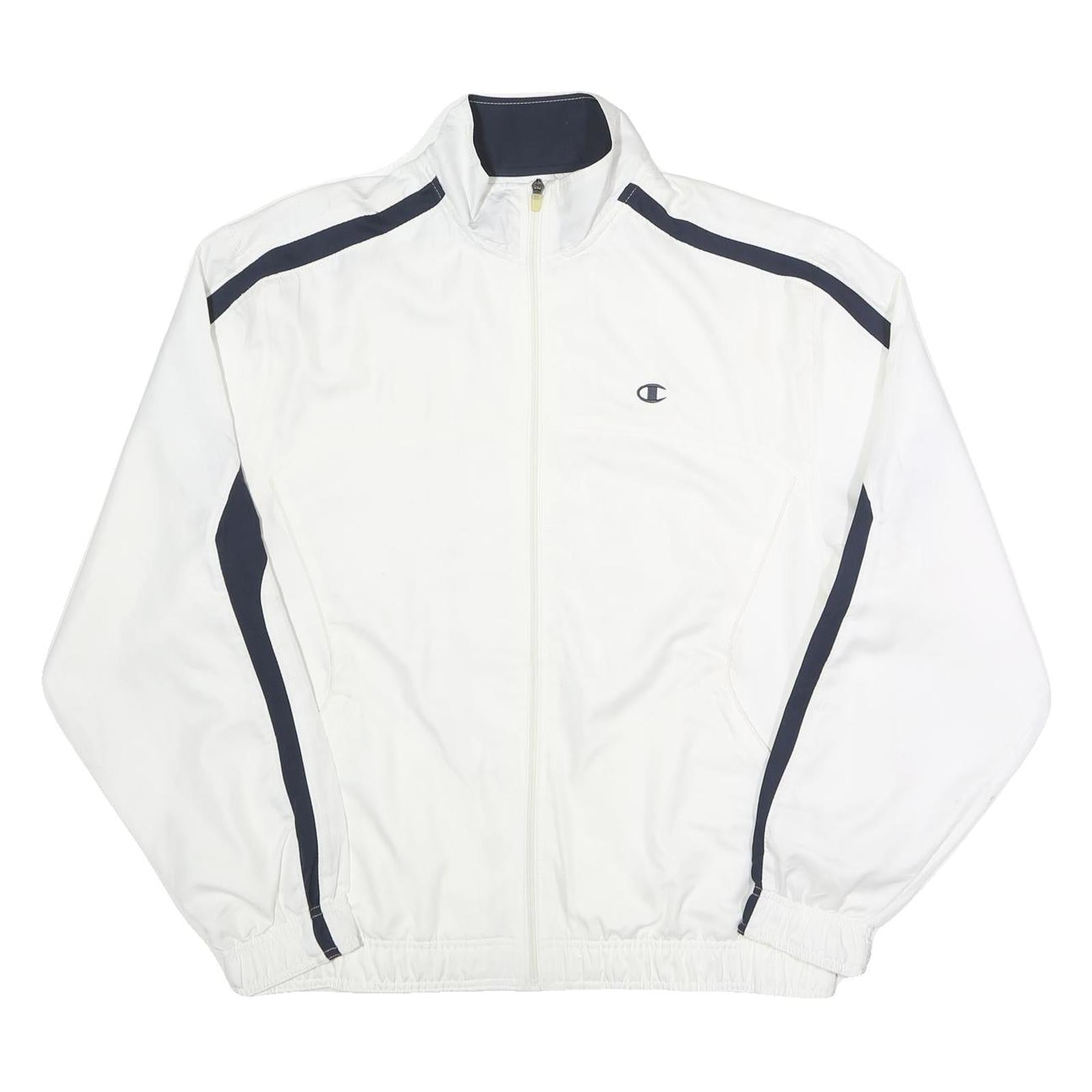 CHAMPION Mens White & Navy Zip Front Track Jacket M Polyester Sports Casual Refurbished - N/A refurbished available on Cerqular