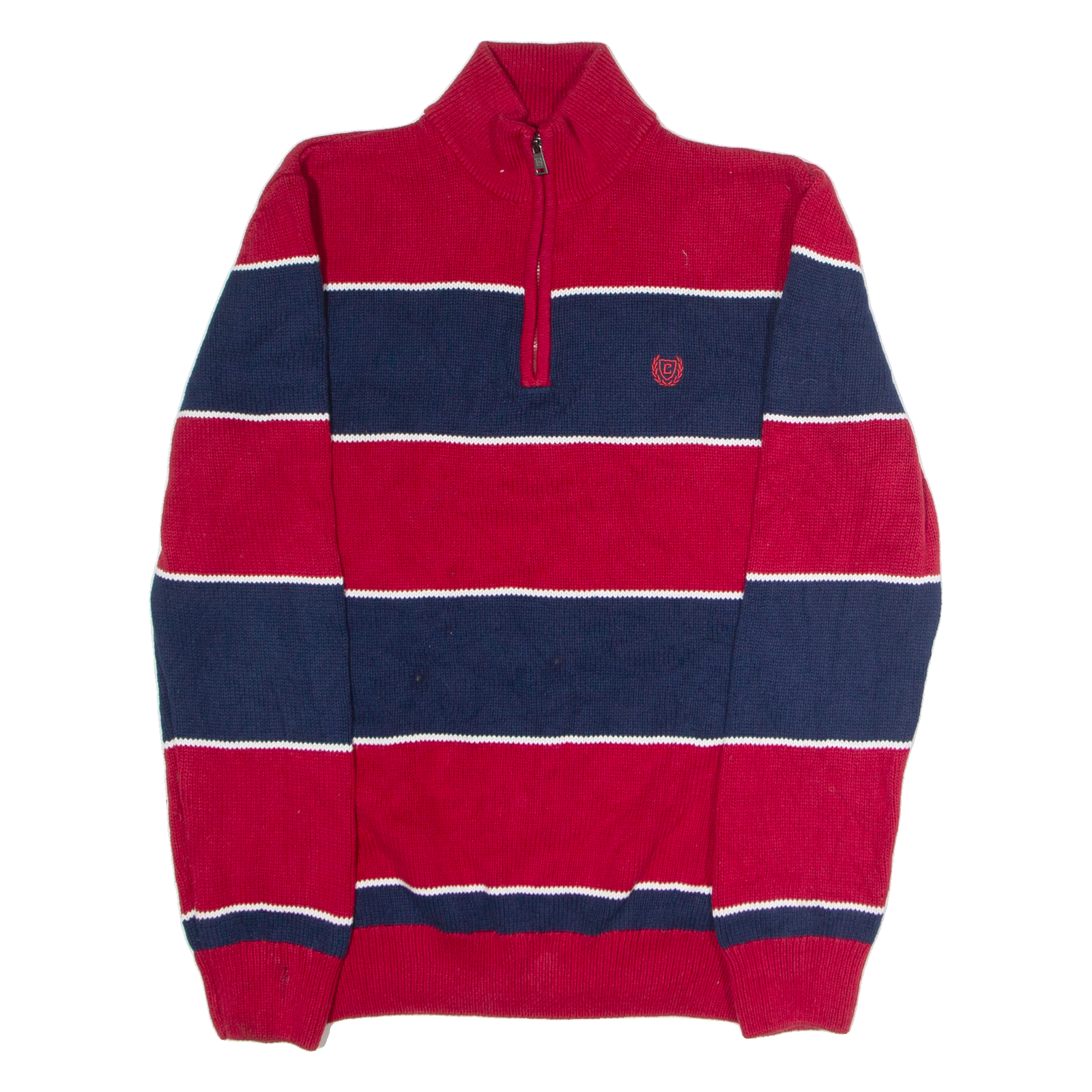 CHAPS Mens Patterned Jumper Red Striped 1/4 Zip Tight Knit M Refurbished - N/A refurbished available on Cerqular