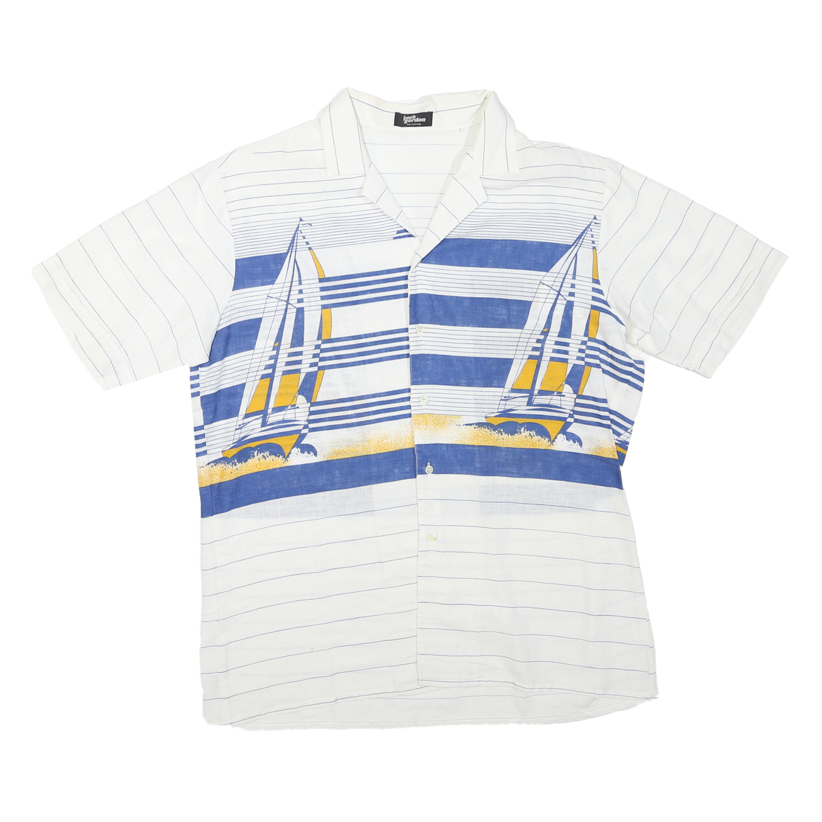 JACK GORDON Mens White & Blue Nautical Sailing Print Cotton Blend Shirt L Casual Refurbished - N/A refurbished available on Cerqular