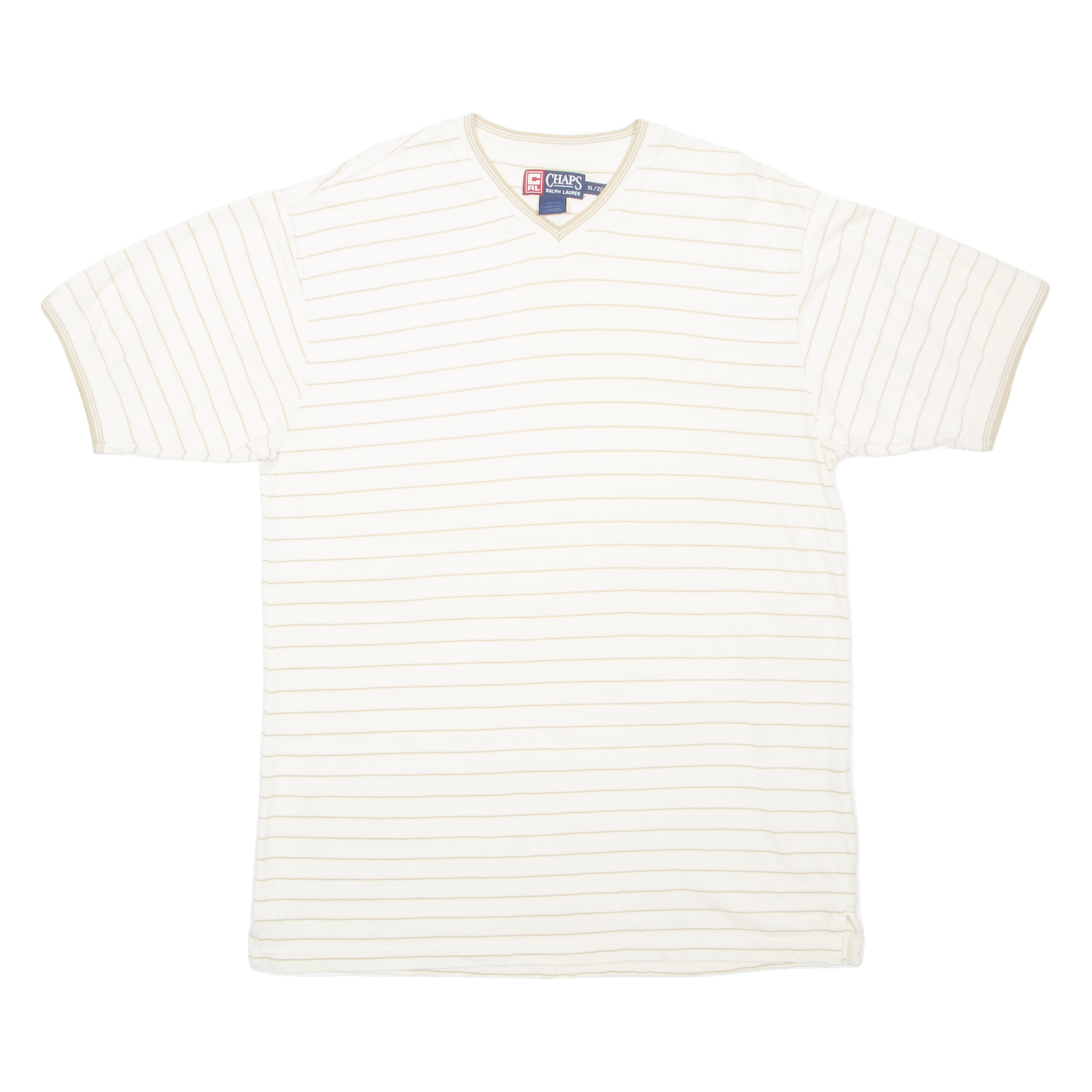 CHAPS RALPH LAUREN Striped Mens T-Shirt Cream V-Neck XL Refurbished - N/A refurbished available on Cerqular