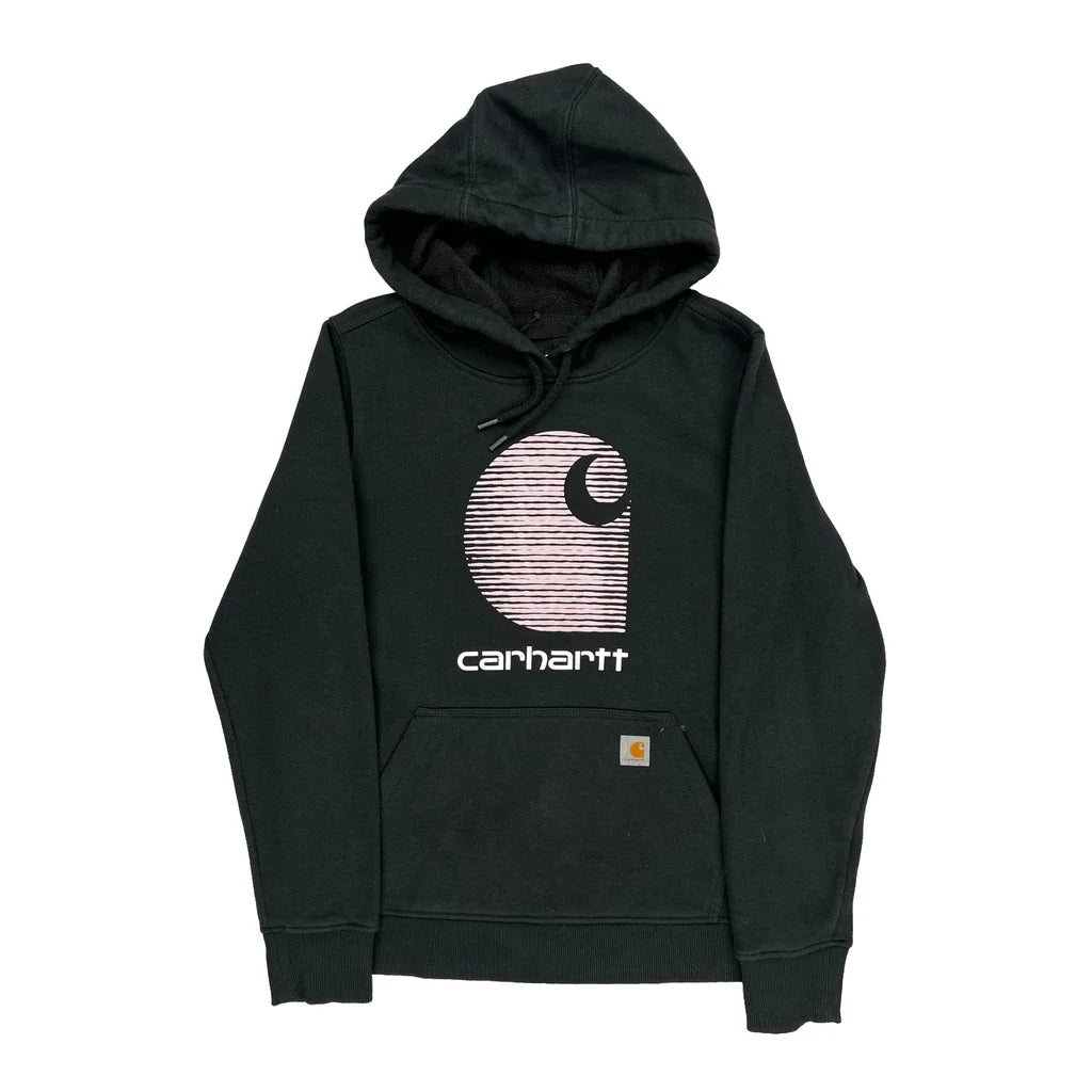 Carhartt Graphic Hoodie - Small Black Cotton Refurbished - Thrifted (note: this is a term often used to describe second- refurbished available on Cerqular