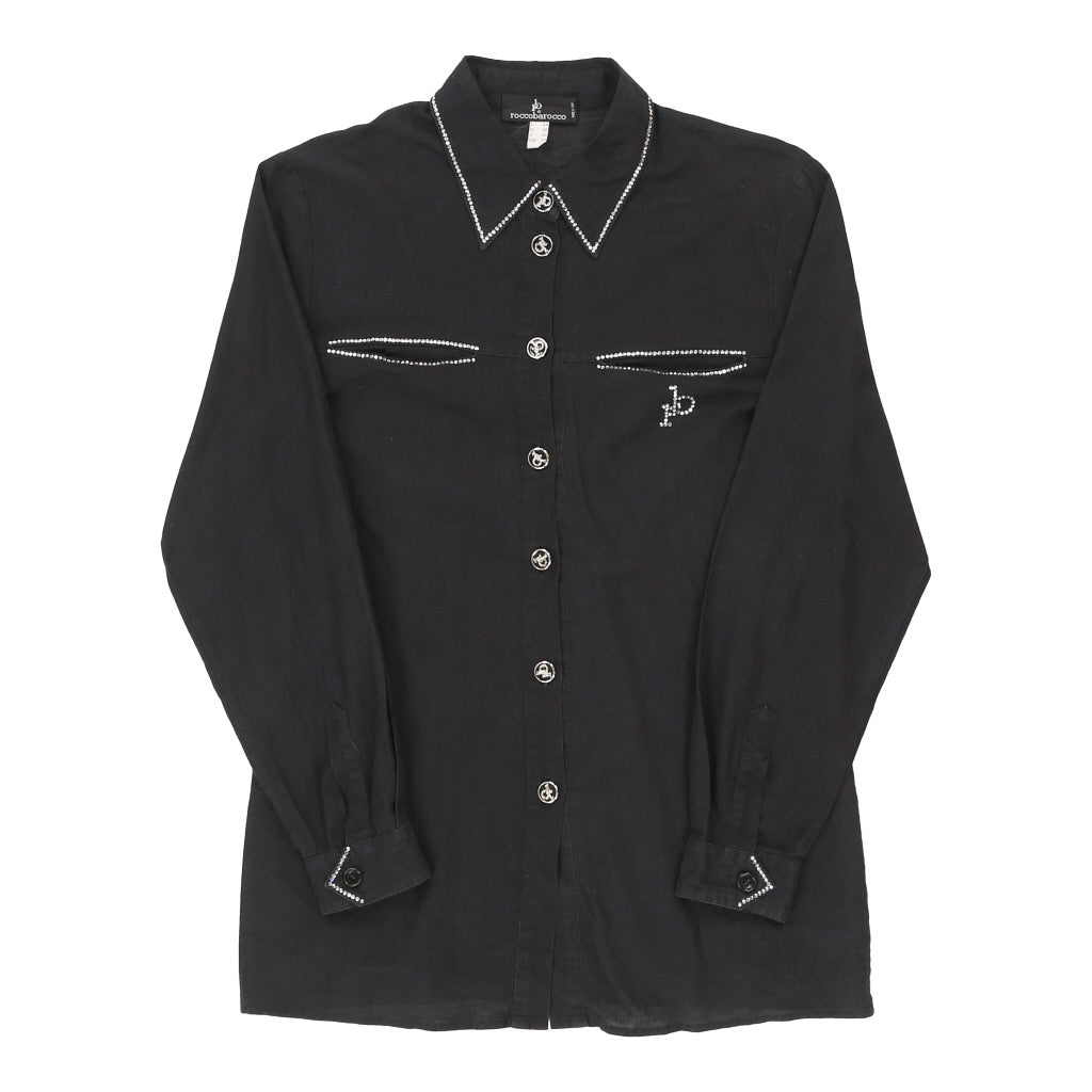 Buy Roccobarocco Shirt - Medium Black Cotton Blend Refurbished - $28.13 Roccobarocco Shirt - Medium Black Cotton Blend Refurbished - Thrifted (note: this is a term often used to describe second- refurbished available on Cerqular