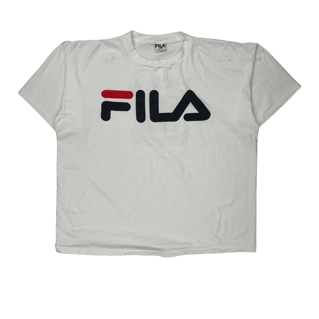 Ucla Tennis Camp Fila College T-Shirt - XL White Cotton Refurbished - Thrifted (note: this is a term often used to describe second- refurbished available on Cerqular