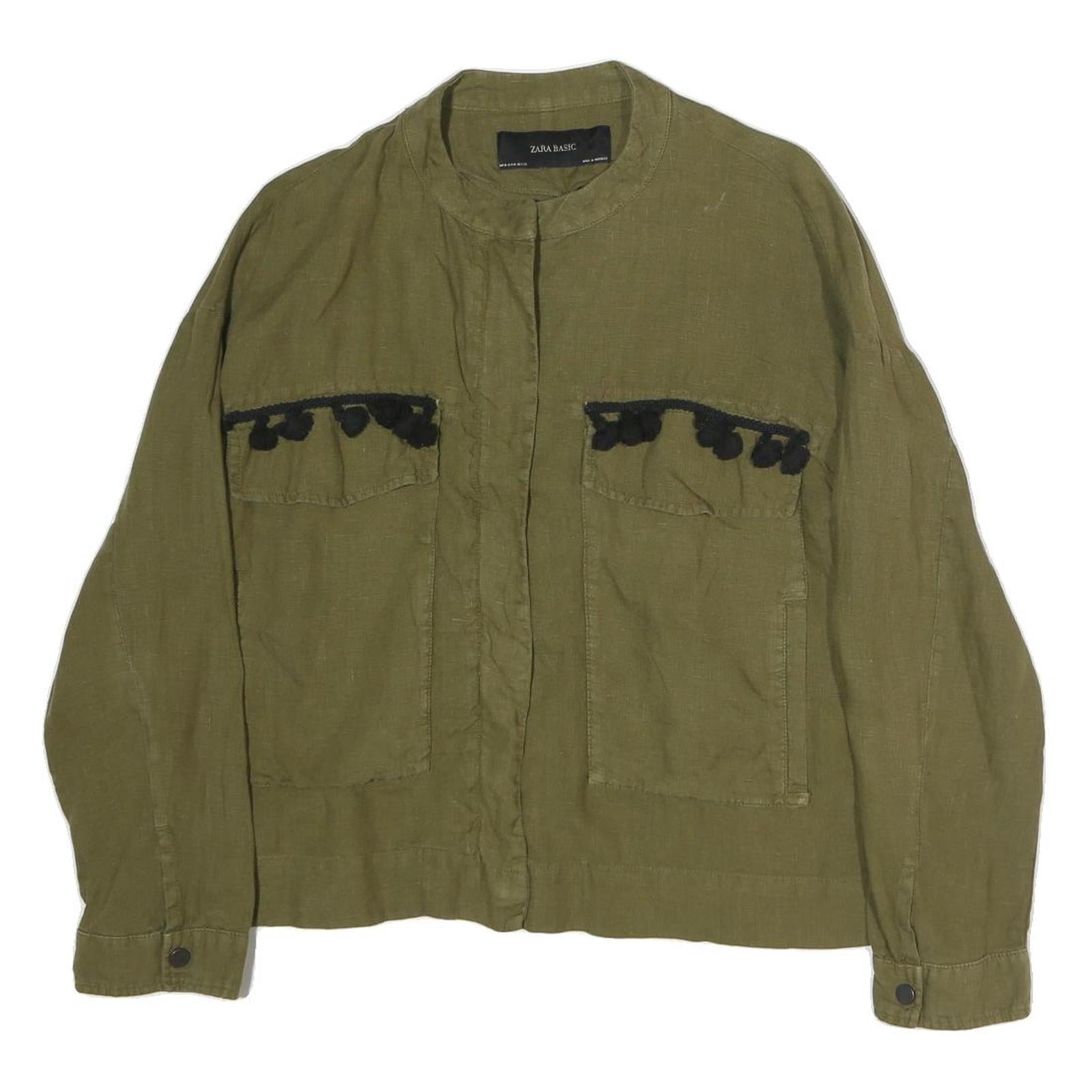 ZARA BASIC Womens Green Button Cotton Blend Jacket M Casual Lightweight Refurbished - N/A refurbished available on Cerqular