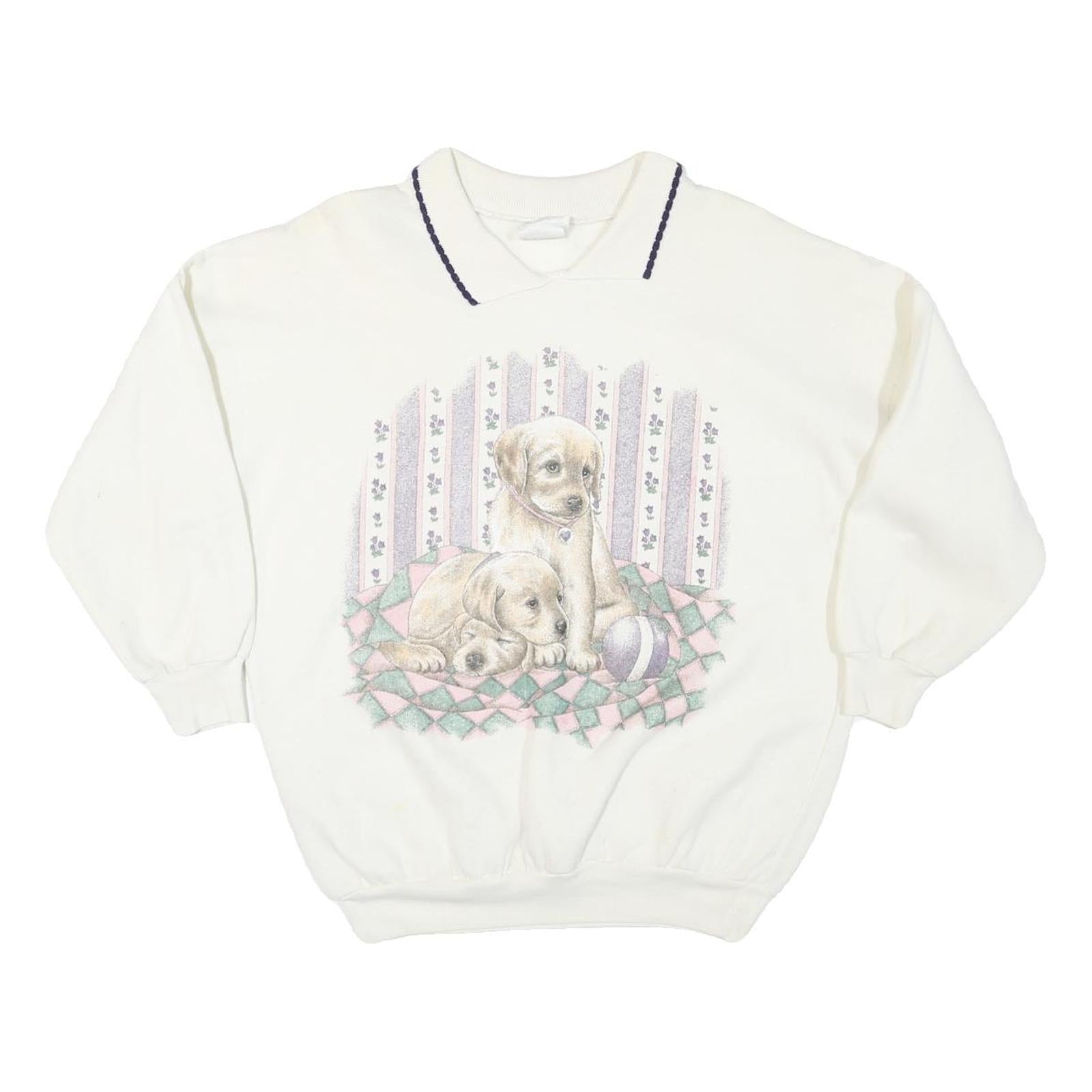CRYSTAL GIRAFFE Womens White Puppy Graphic Collar S Cotton Blend Sweatshirt Refurbished - N/A refurbished available on Cerqular