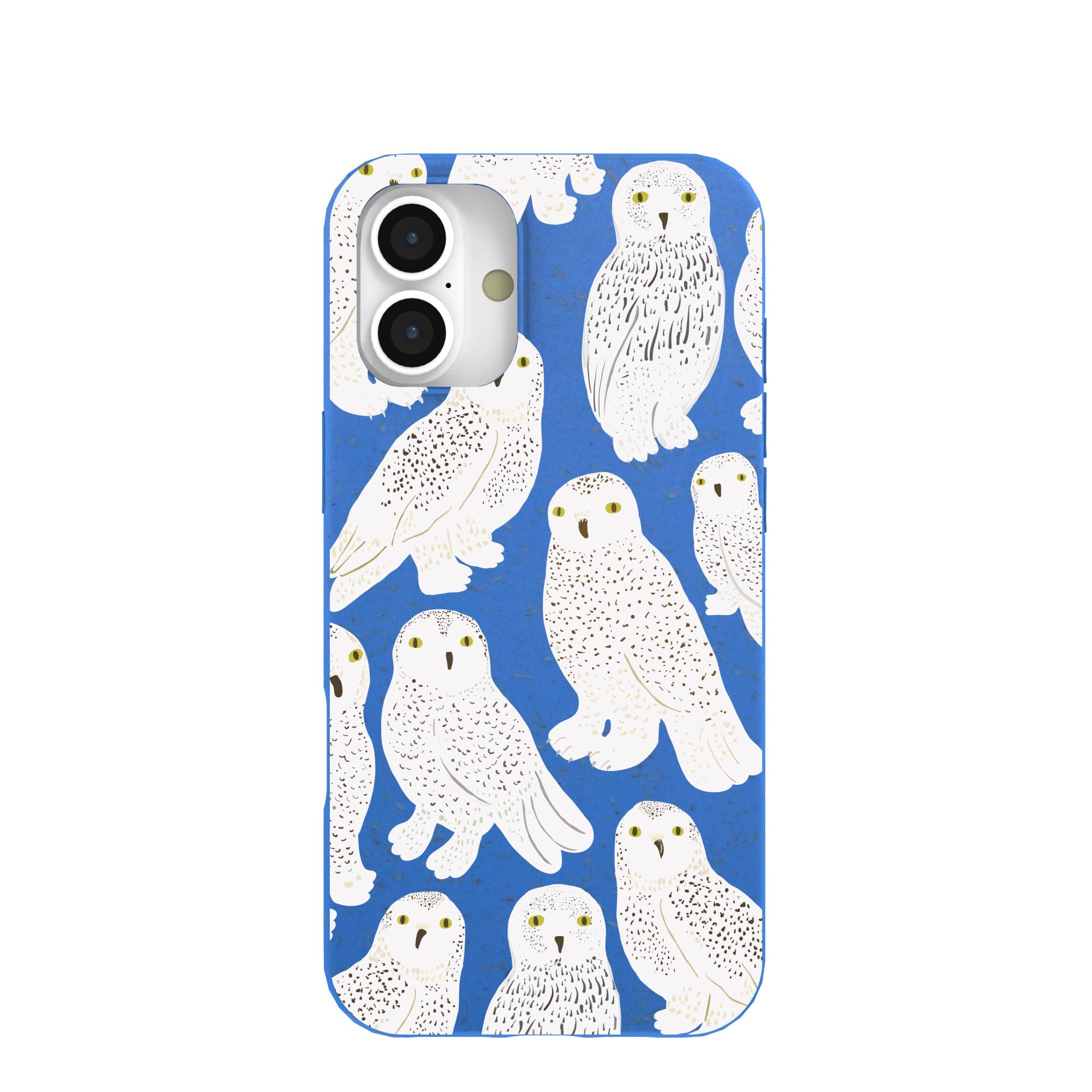 Electric Blue Snowy Owls iPhone 16 Plus Case Refurbished - Pela Case refurbished available on Cerqular
