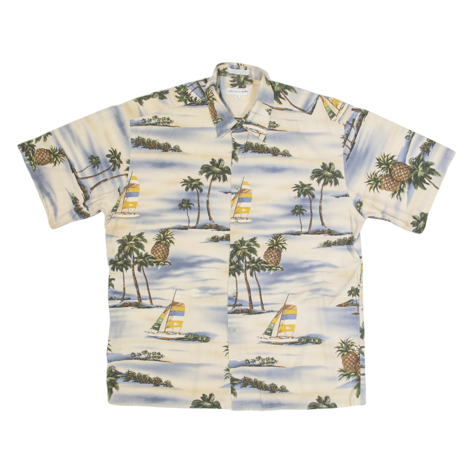 PIERRE CARDIN Mens Hawaiian Shirt Cream 90s Floral L Refurbished - N/A refurbished available on Cerqular