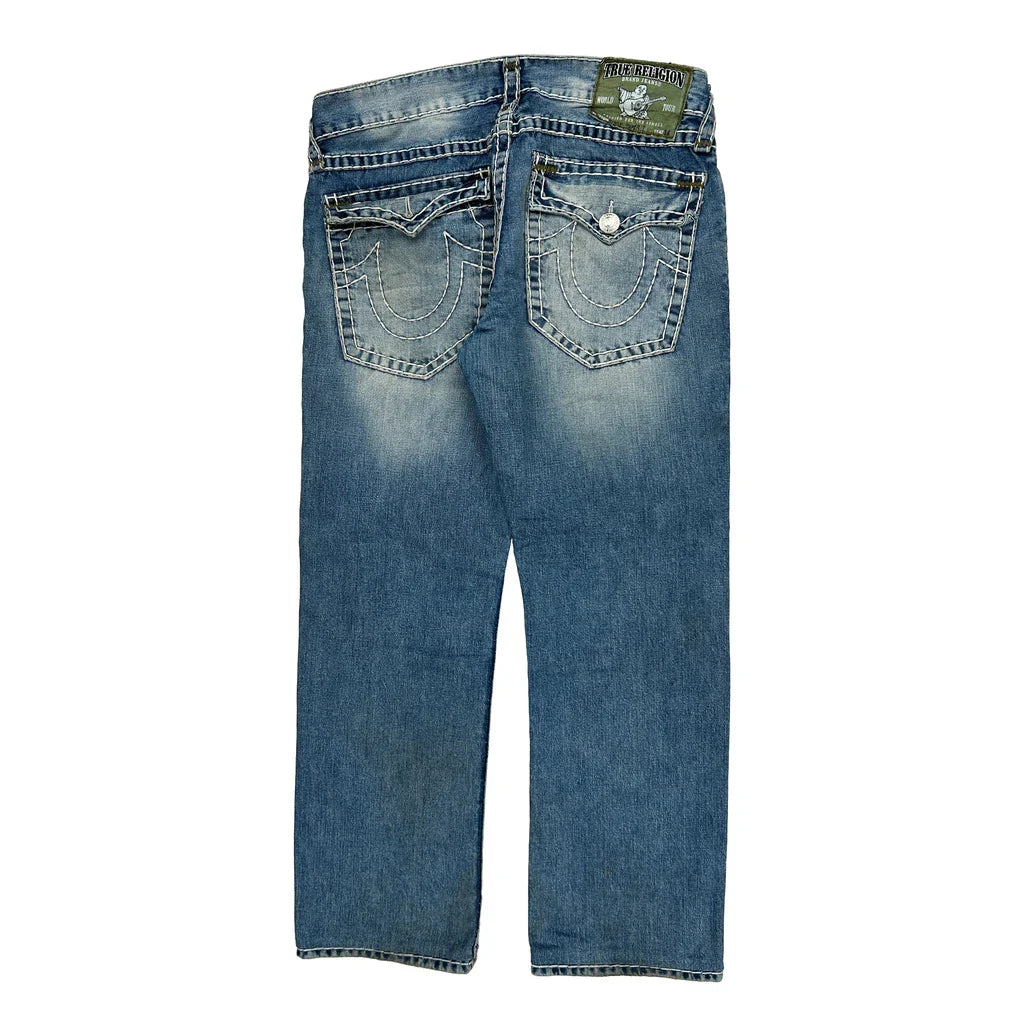True Religion Contrast Stitch Jeans - 36W 27L Blue Cotton Refurbished - Thrifted (note: this is a term often used to describe second- refurbished available on Cerqular
