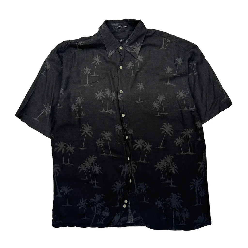 Van Heusen Hawaiian Shirt - Large Black Viscose Refurbished - Thrifted (note: this is a term often used to describe second- refurbished available on Cerqular